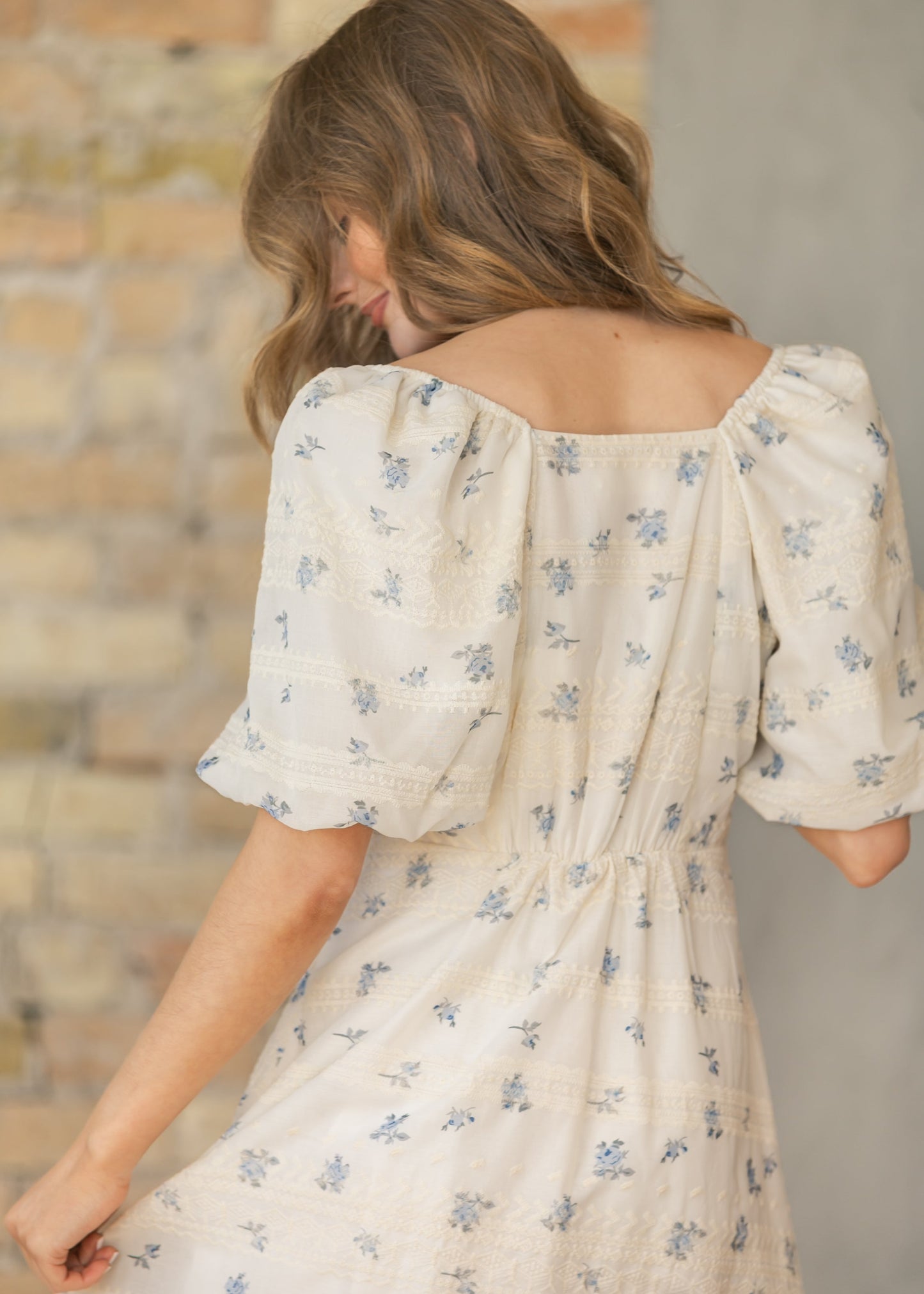 Embroidered Texture V-Neck Midi Dress