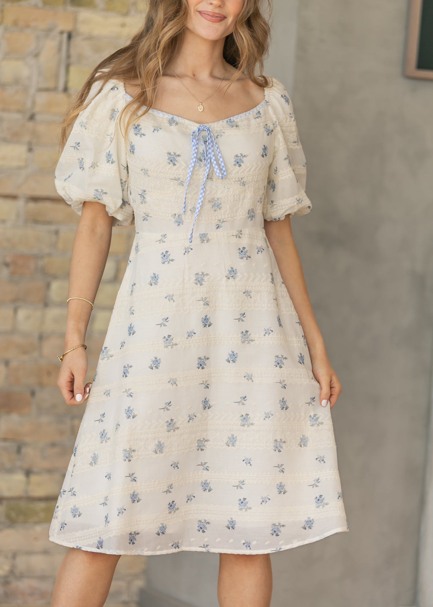 Embroidered Texture V-Neck Midi Dress