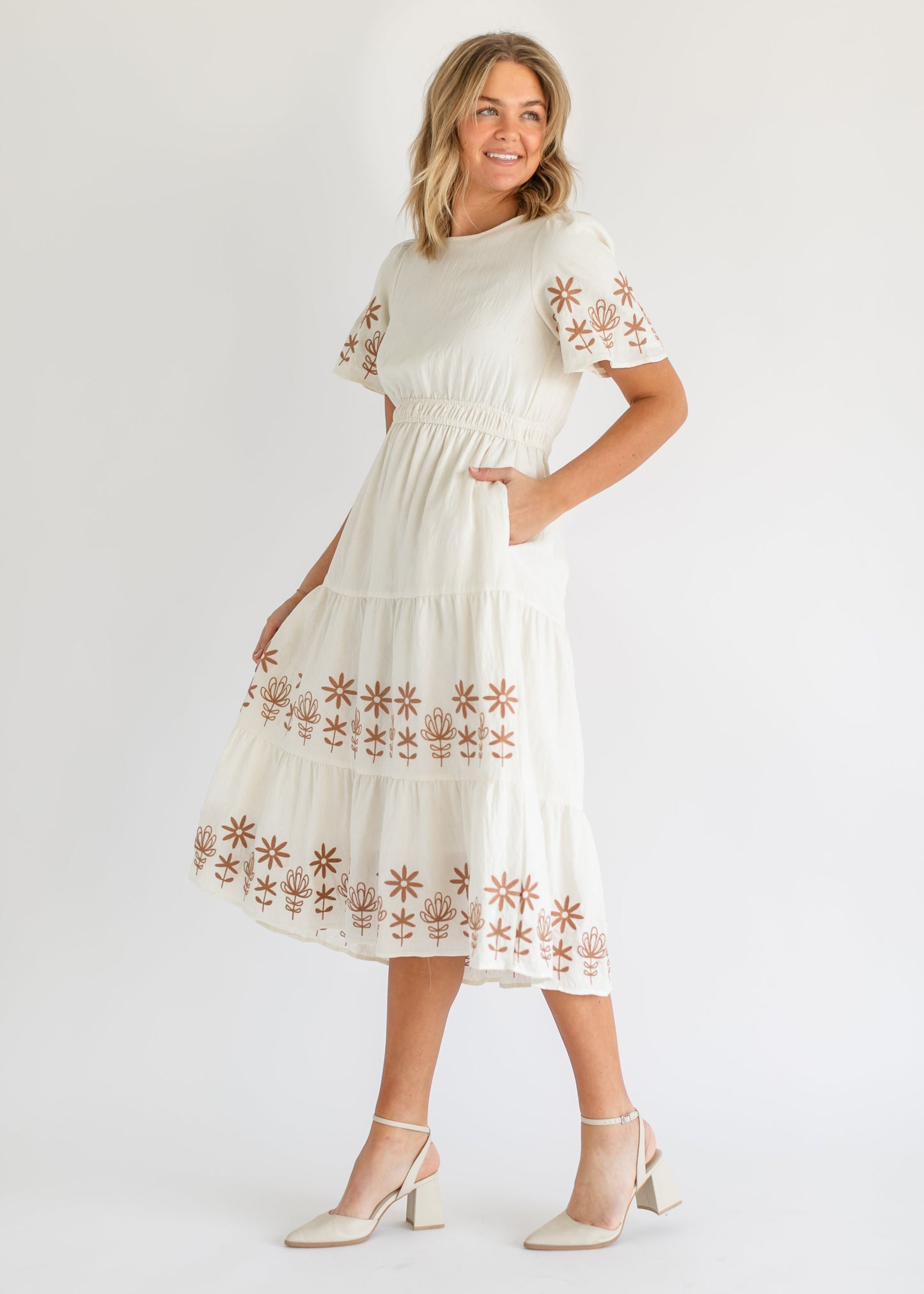 Embroidered Tiered Short Sleeve Maxi Dress - FINAL SALE
