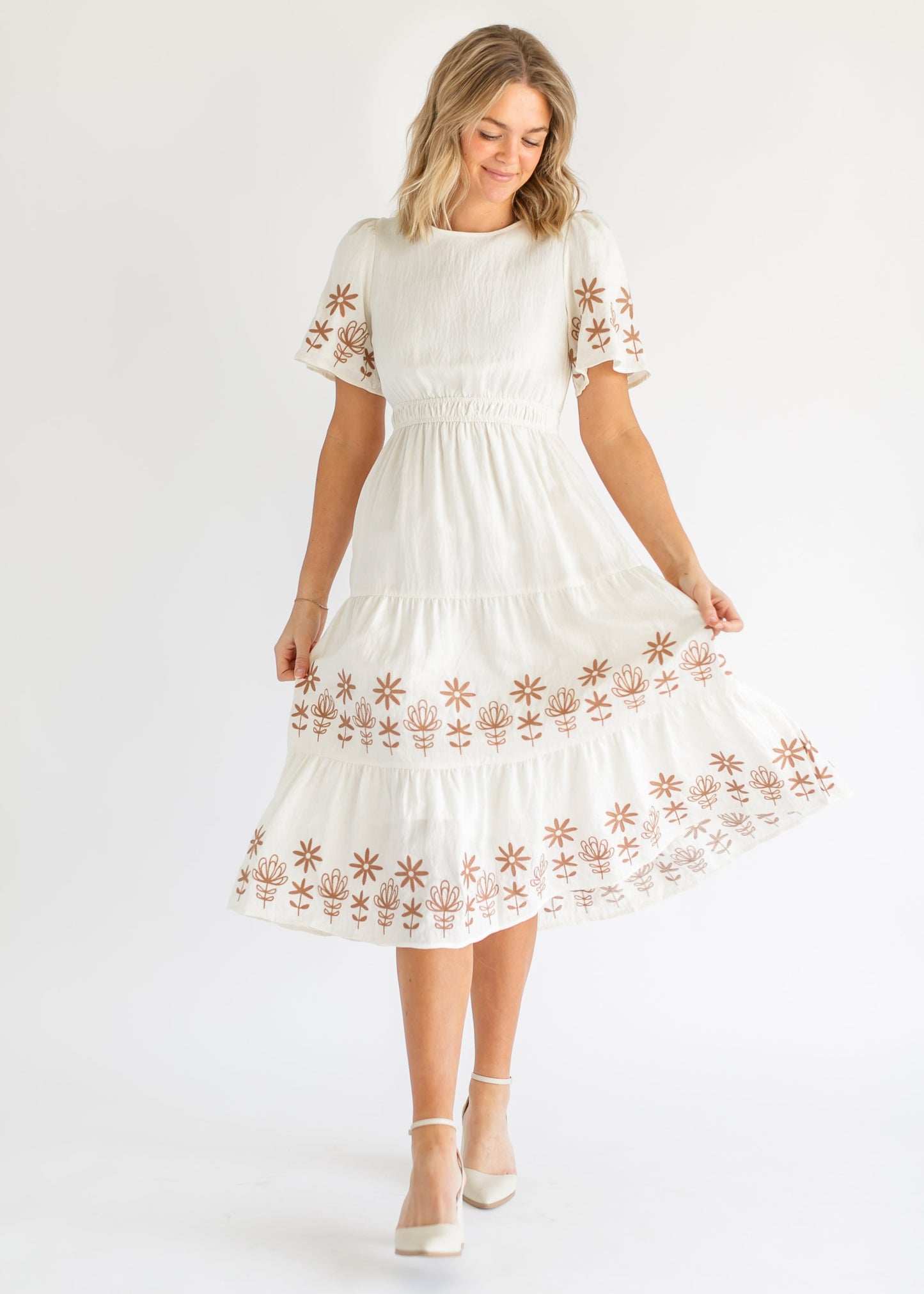 Embroidered Tiered Short Sleeve Maxi Dress - FINAL SALE