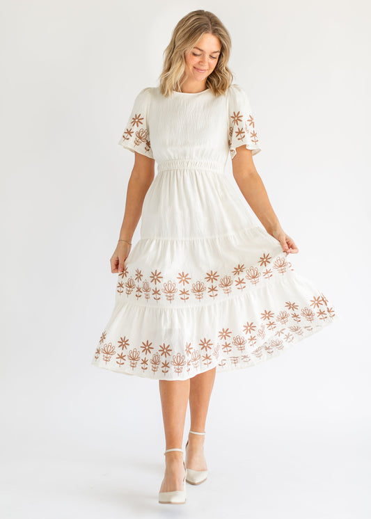 Embroidered Tiered Short Sleeve Maxi Dress - FINAL SALE