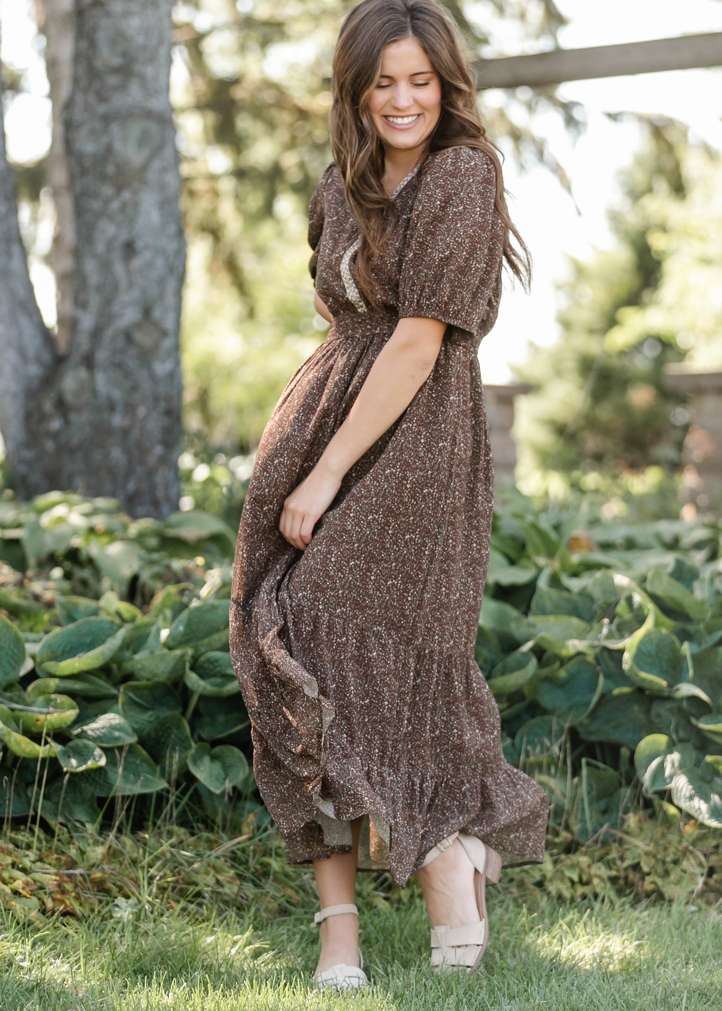 Embroidered V-neck Chiffon Dress - FINAL SALE