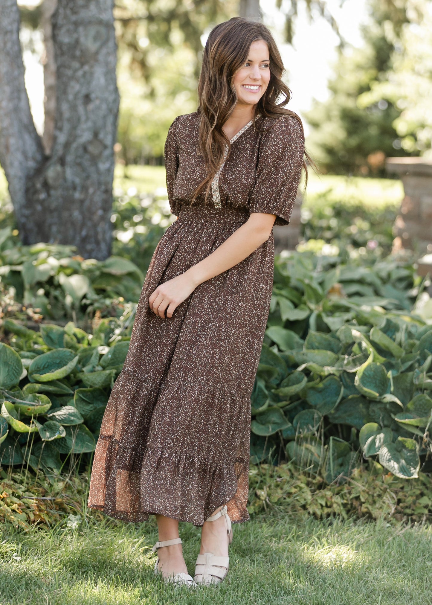 Embroidered V-neck Chiffon Dress - FINAL SALE
