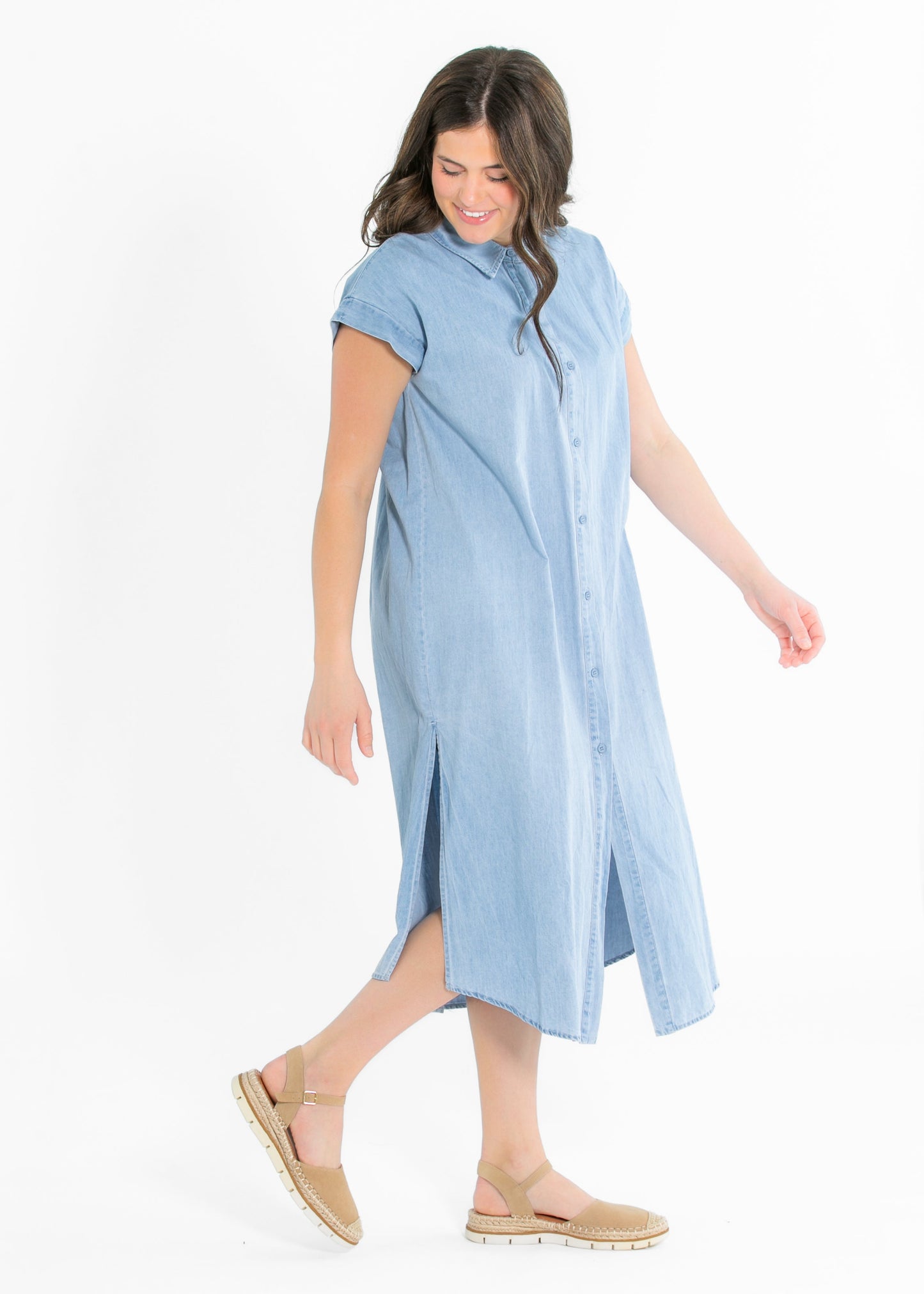 Energize Button Chambray Shirt Dress - FINAL SALE