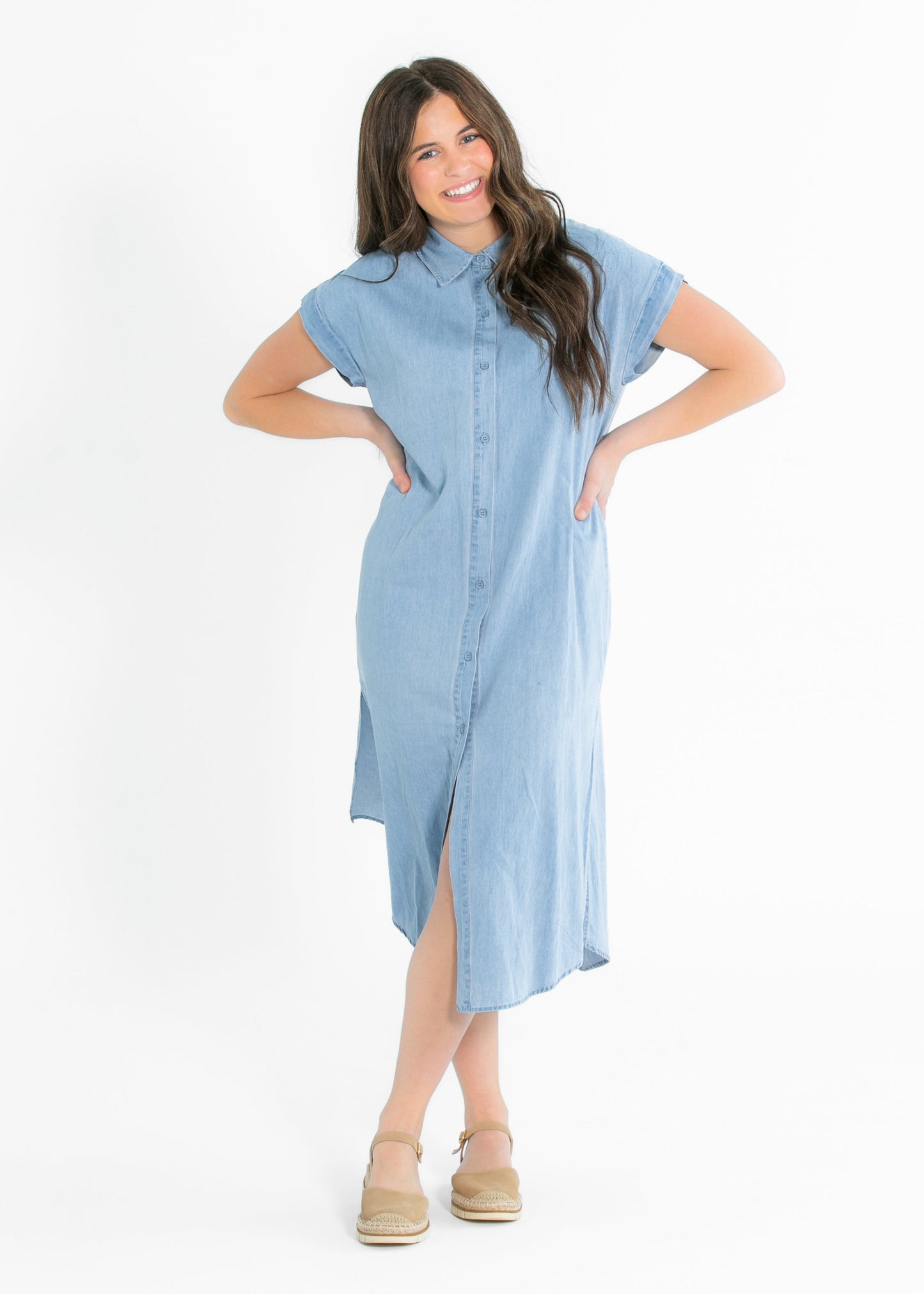 Energize Button Chambray Shirt Dress - FINAL SALE