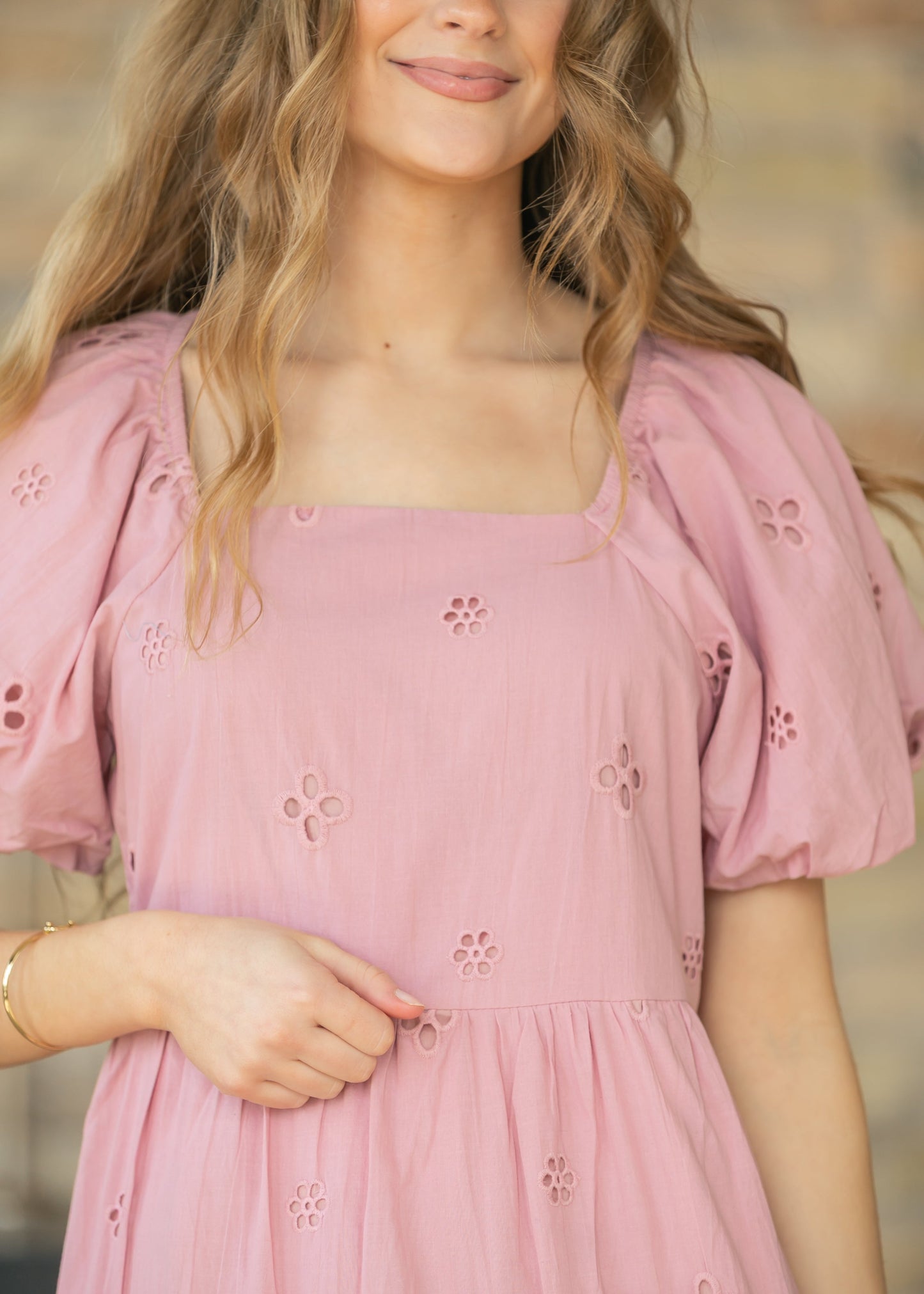 Eyelet Square Neck Maxi Dress