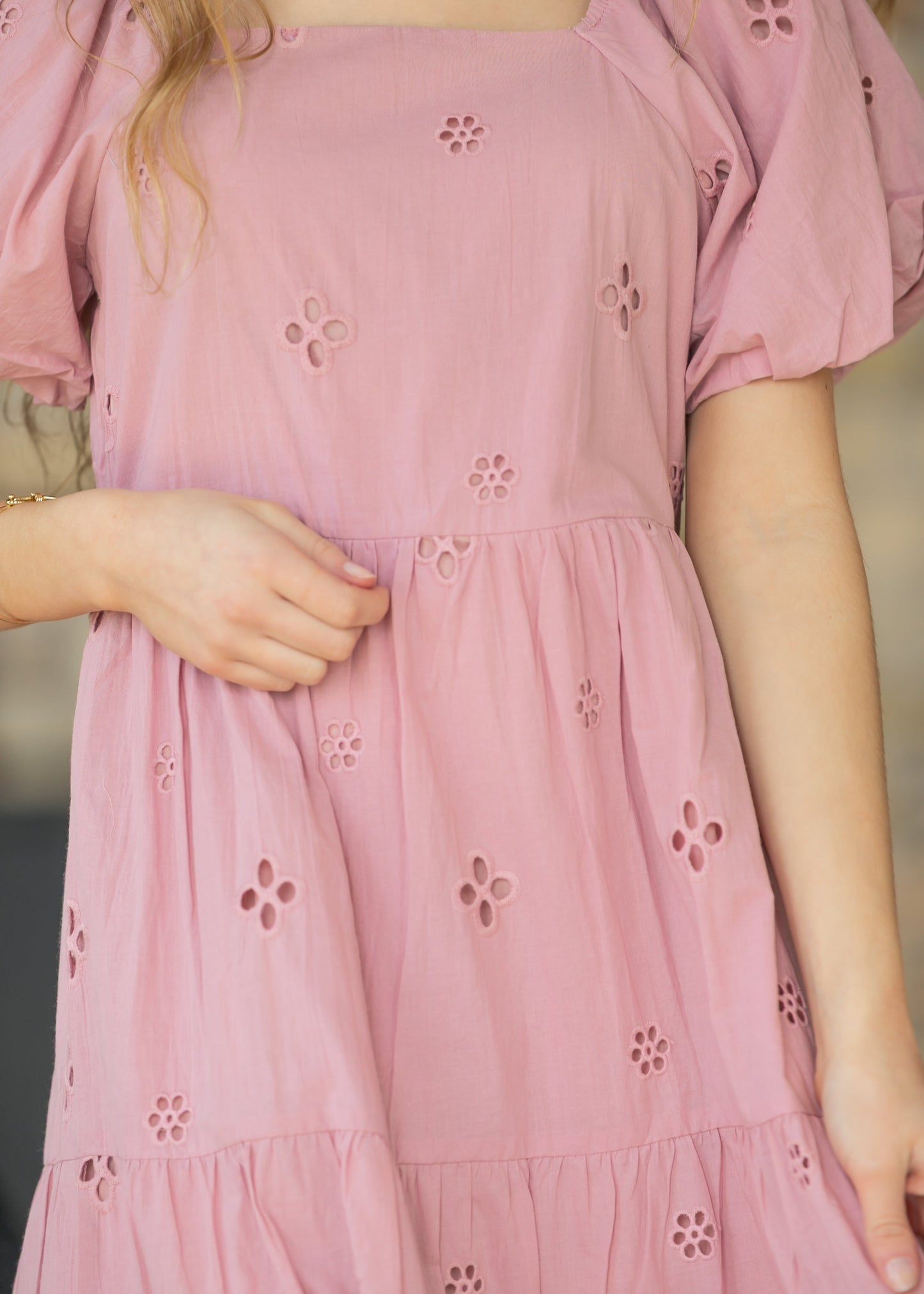Eyelet Square Neck Maxi Dress