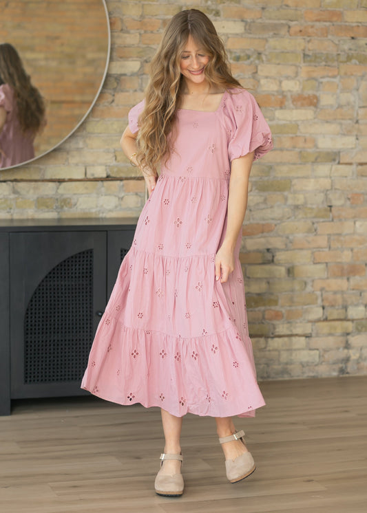 Eyelet Square Neck Maxi Dress