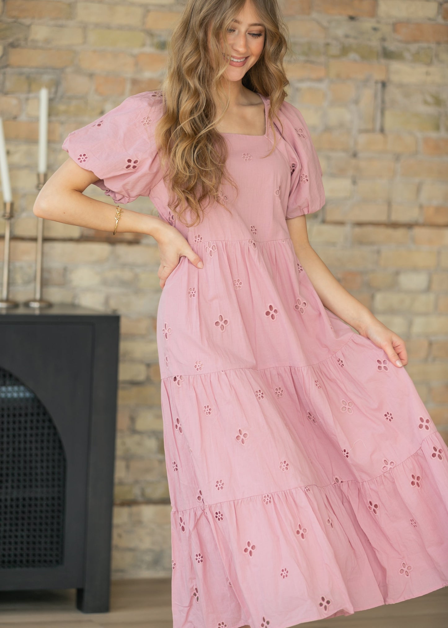 Eyelet Square Neck Maxi Dress