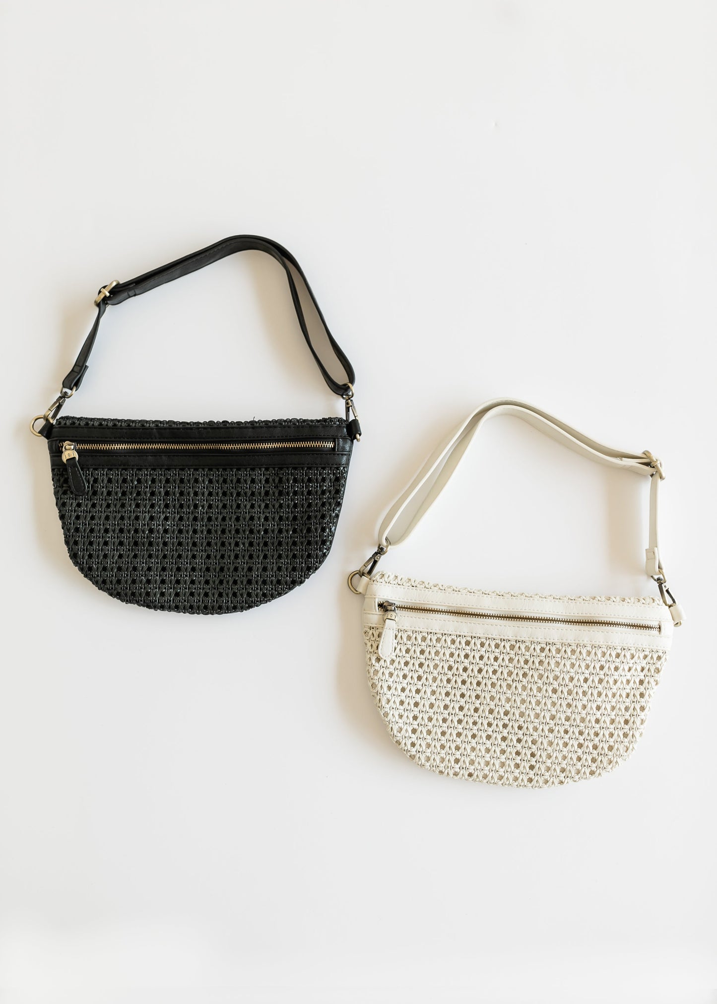 Faux Cane Leather Sling Belt Bag