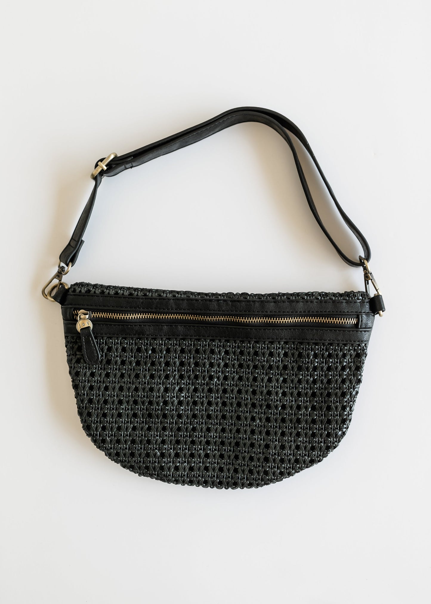 Faux Cane Leather Sling Belt Bag