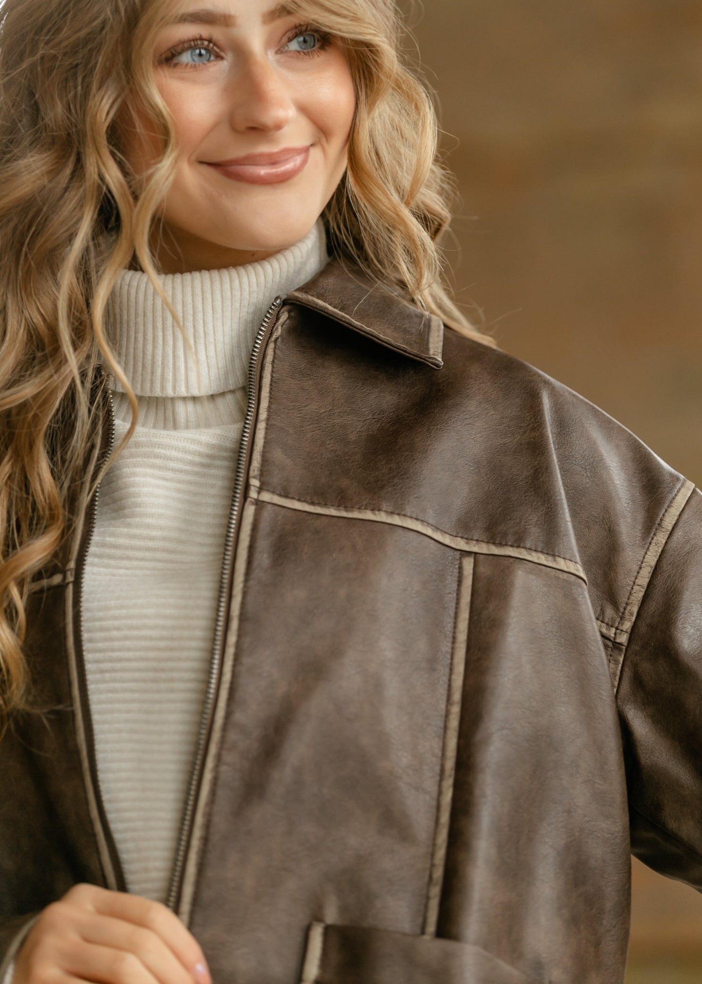 Faux Leather Zip-Up Jacket
