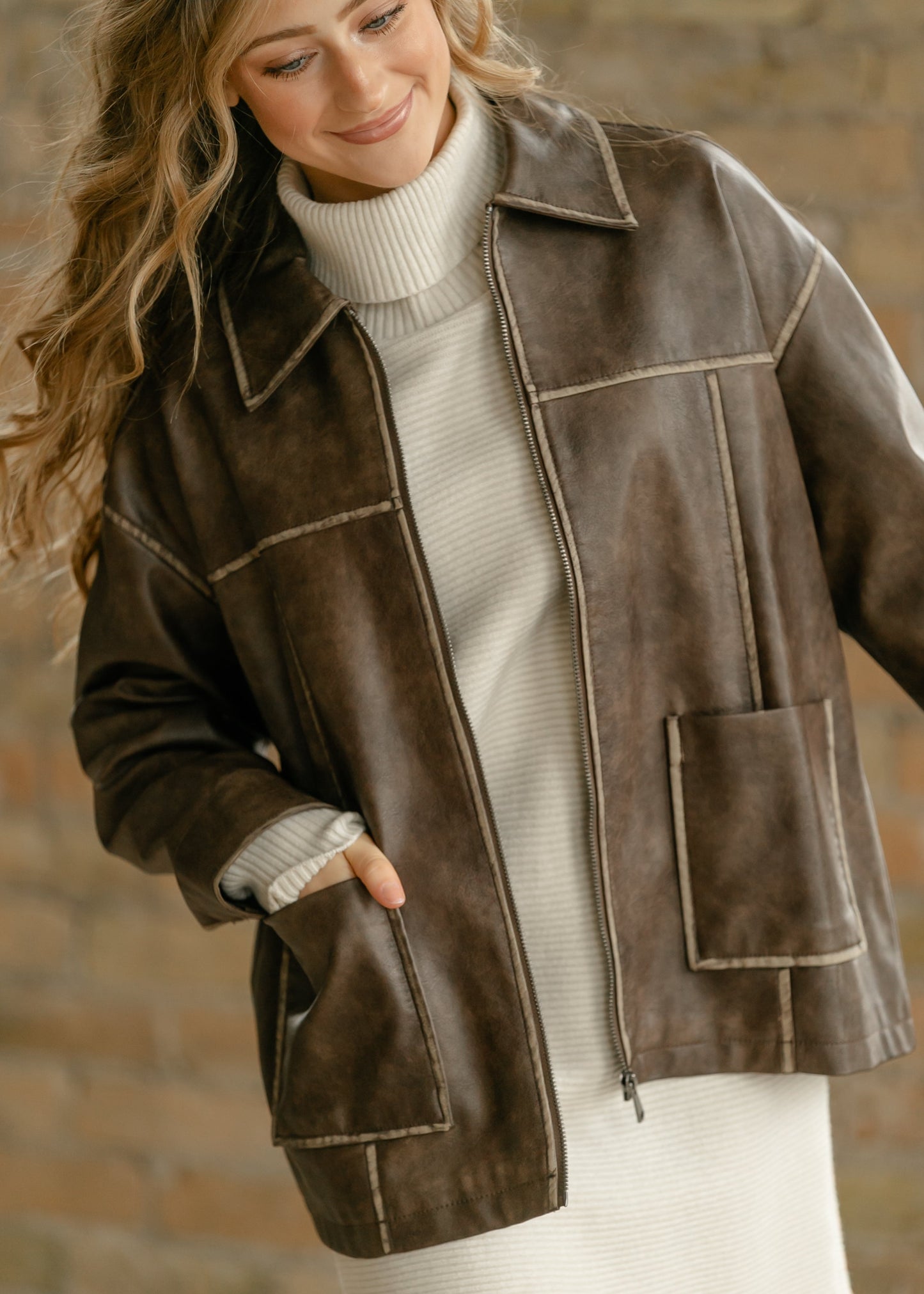 Faux Leather Zip-Up Jacket
