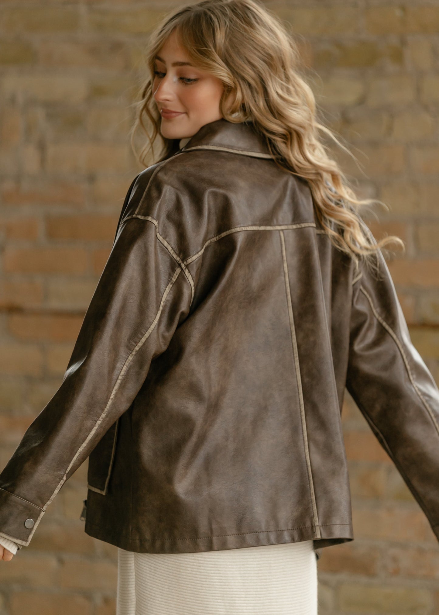 Faux Leather Zip-Up Jacket
