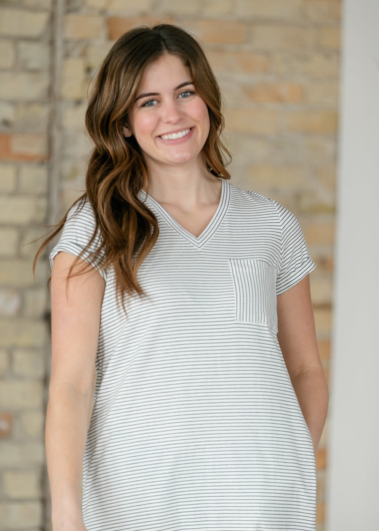 Finley Black Stripe V-neck Midi Dress