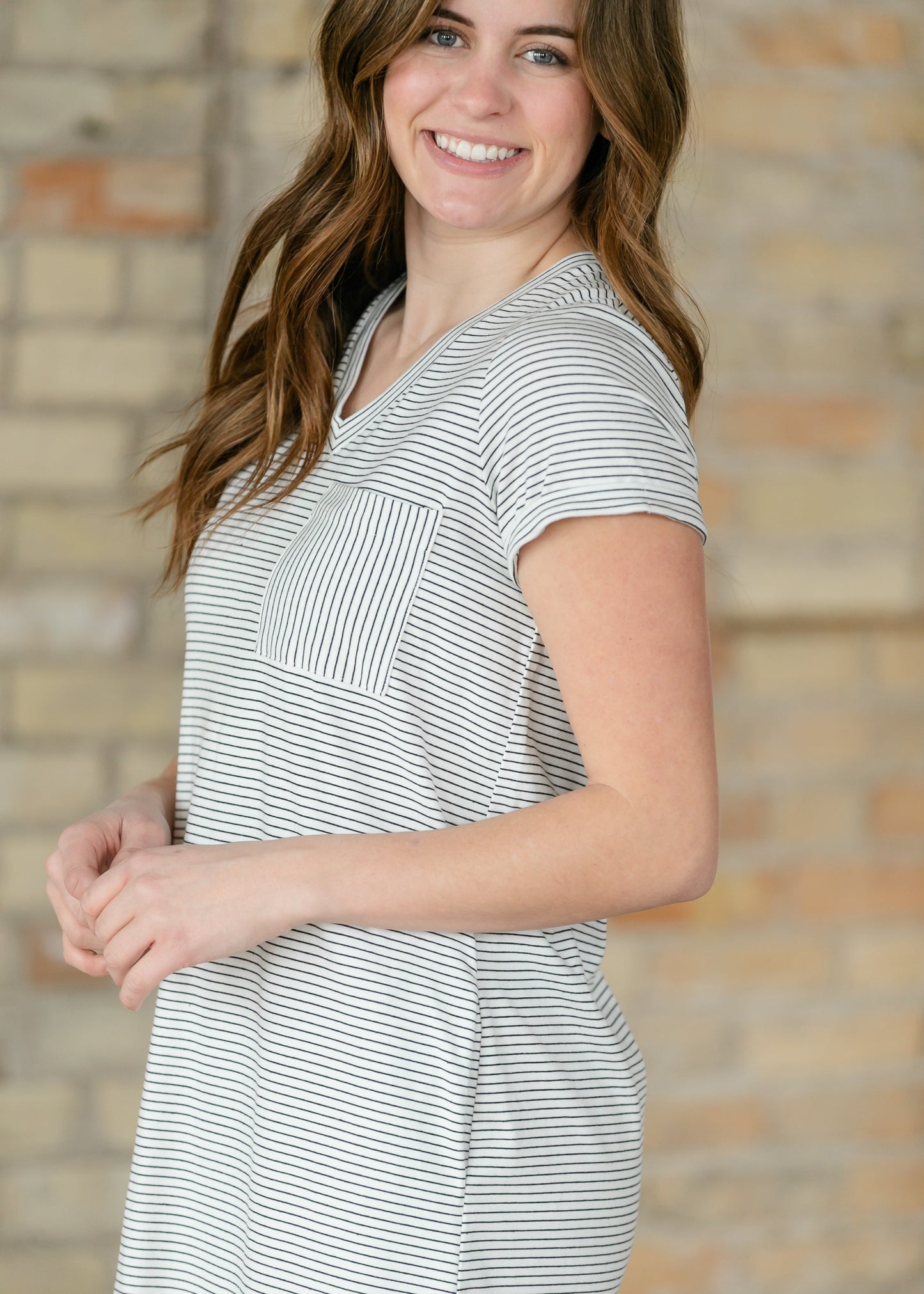 Finley Black Stripe V-neck Midi Dress