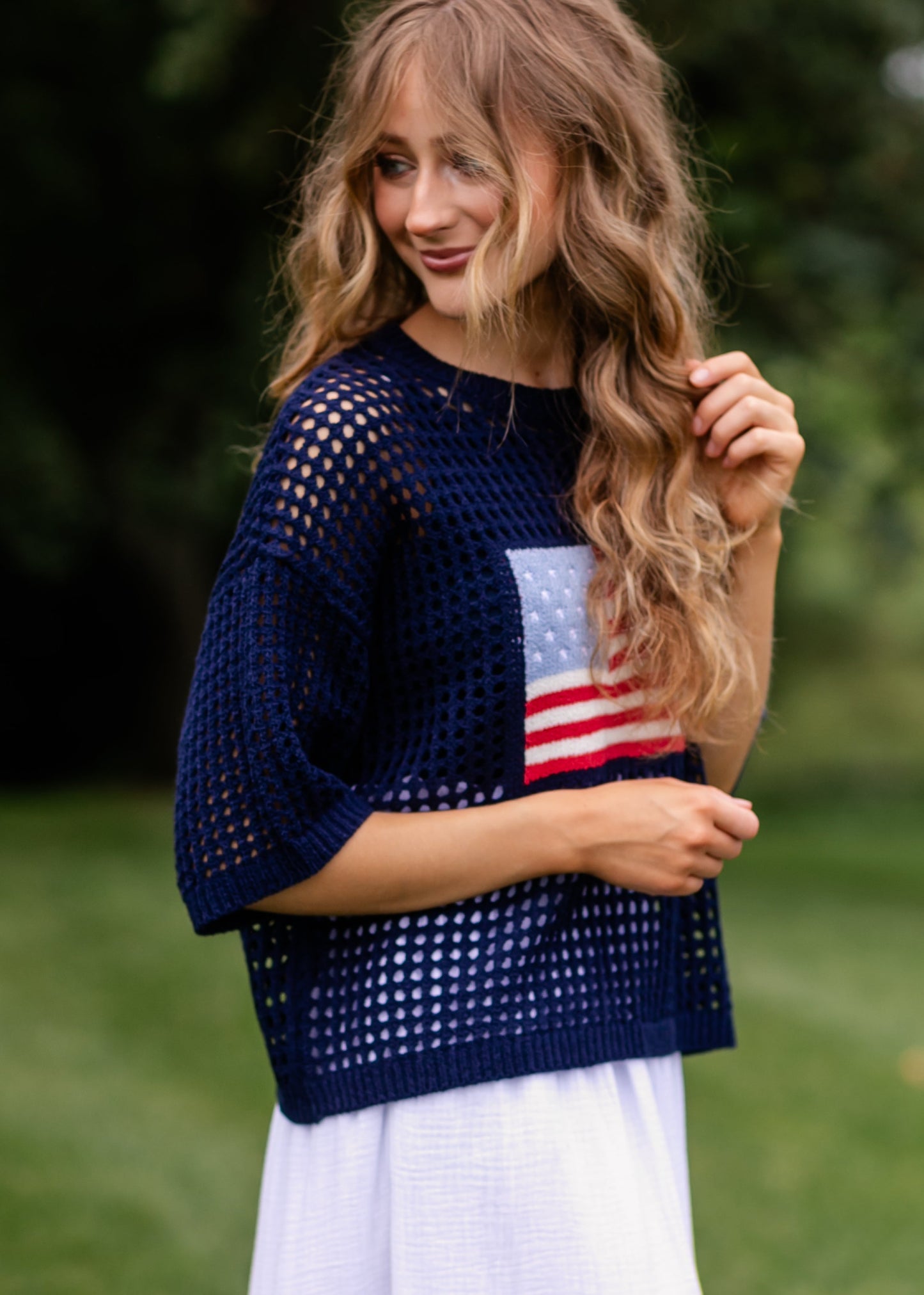Flag Print Crochet Sweater Top - FINAL SALE