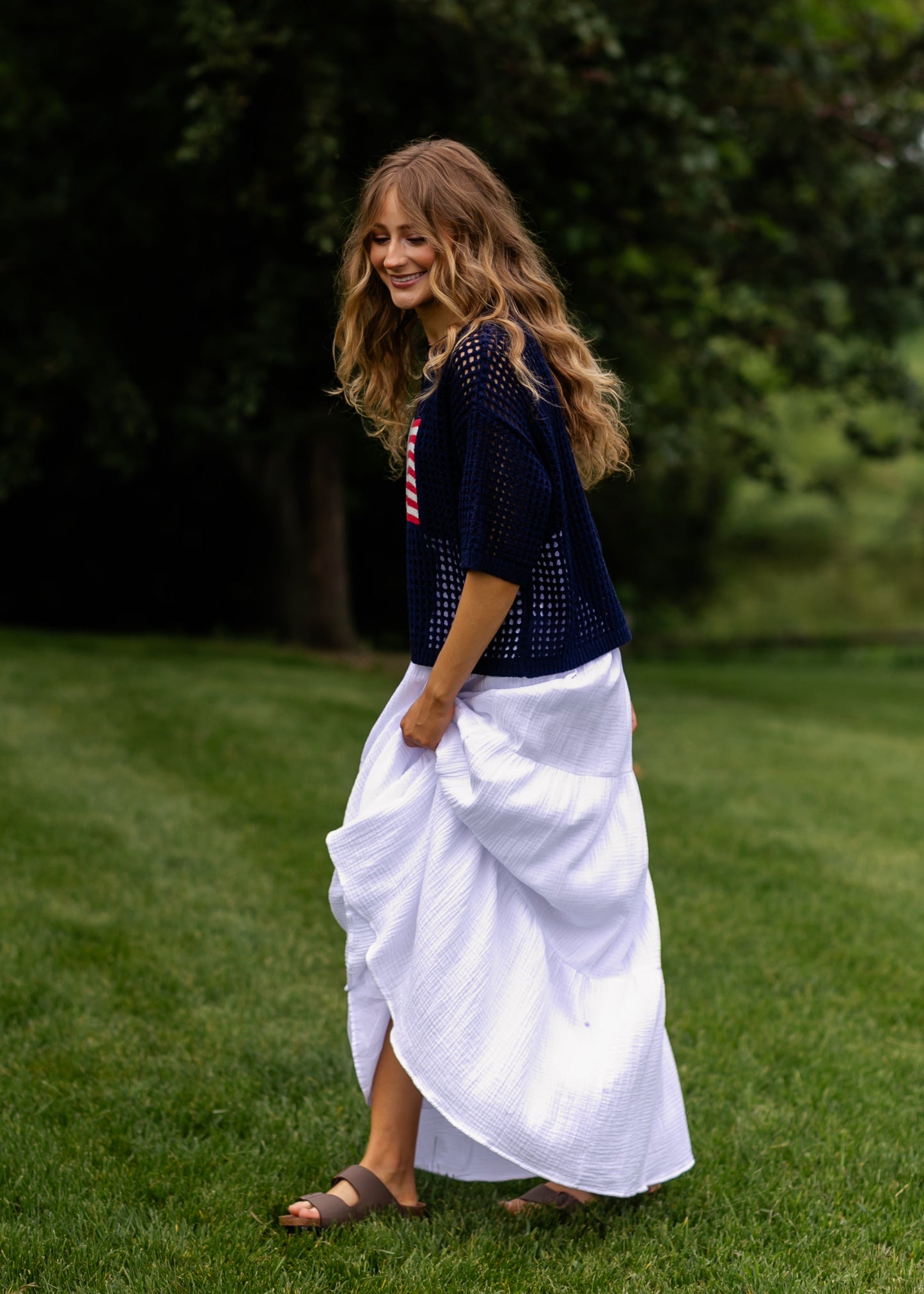 Flag Print Crochet Sweater Top - FINAL SALE