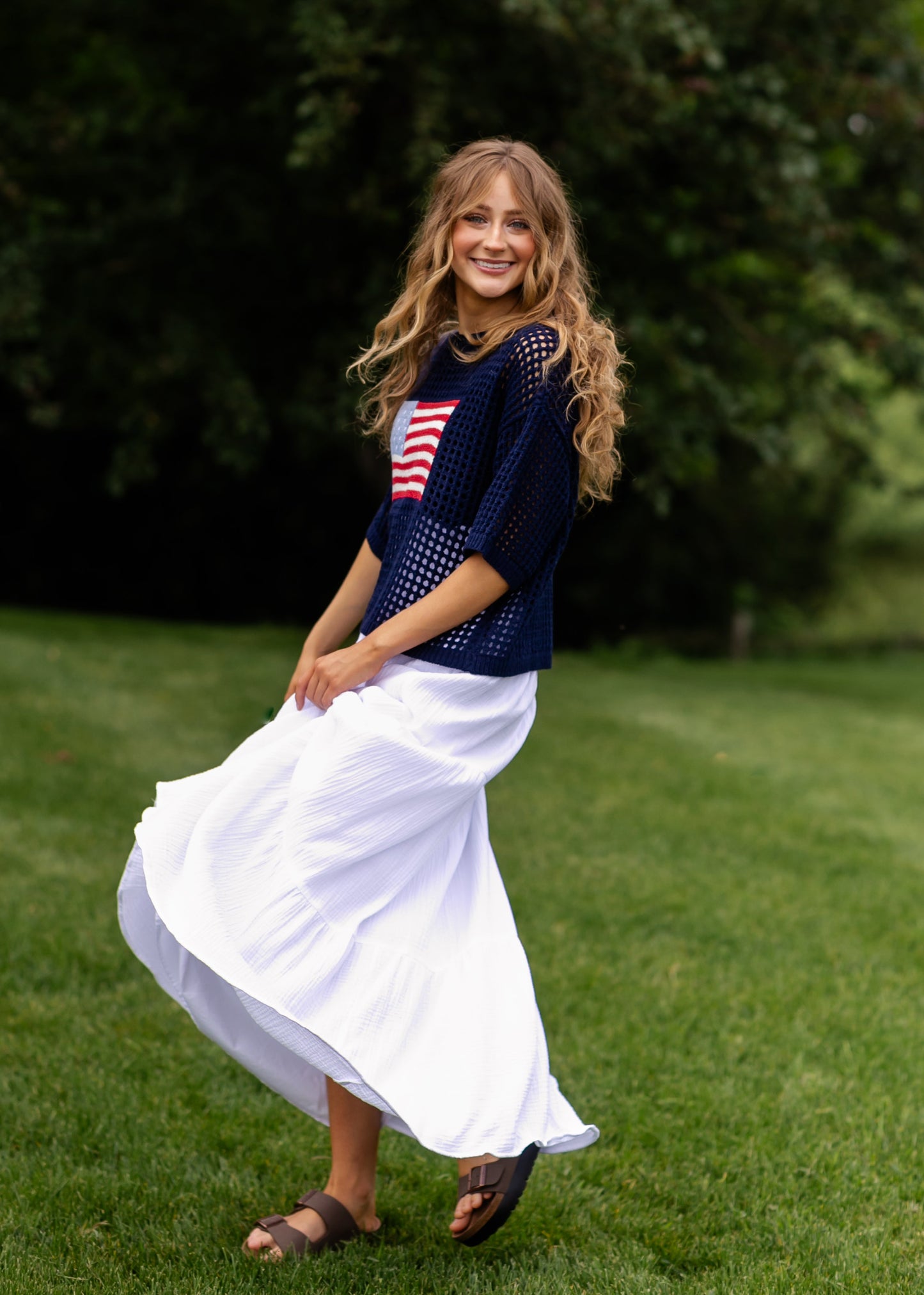 Flag Print Crochet Sweater Top - FINAL SALE