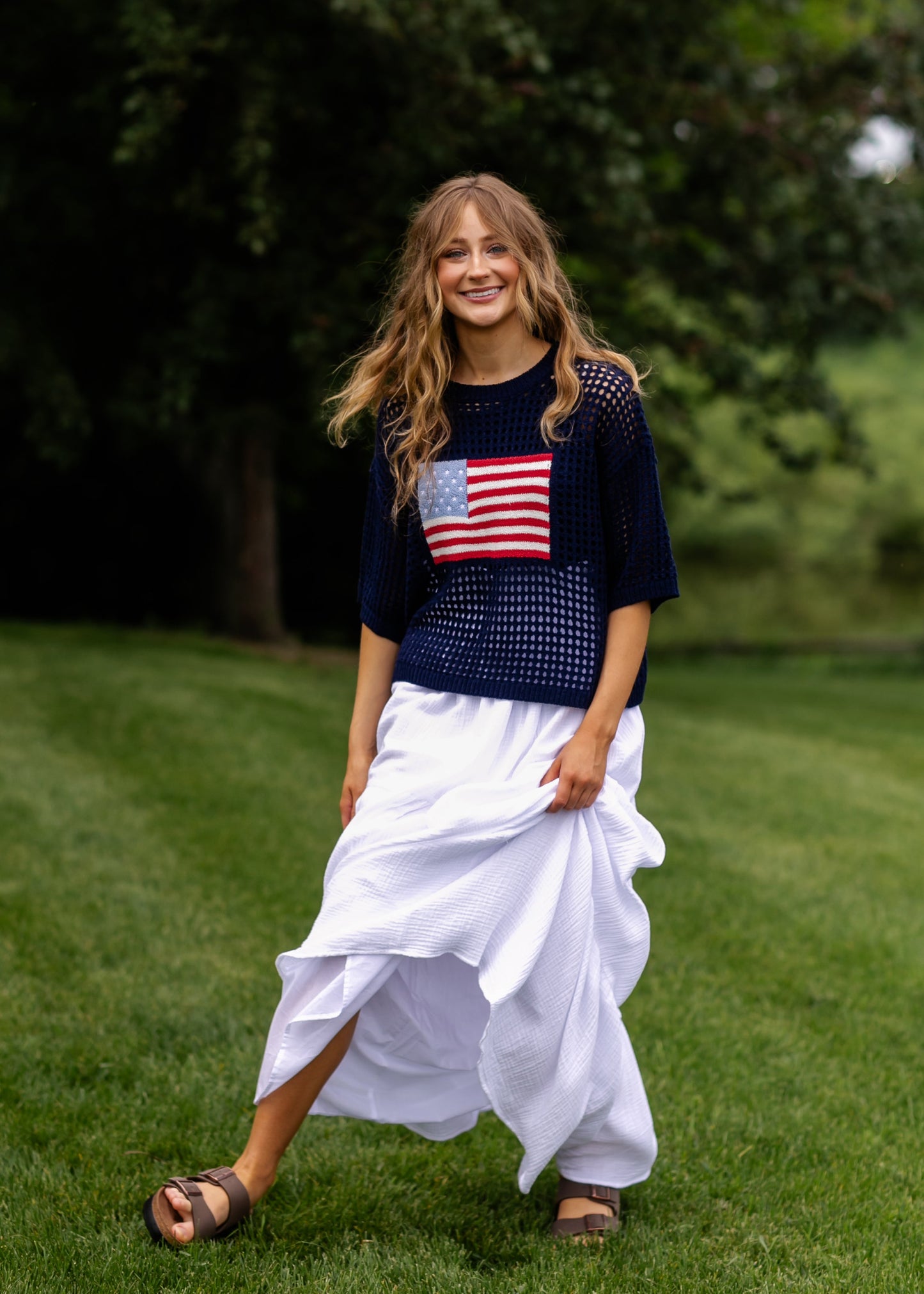 Flag Print Crochet Sweater Top - FINAL SALE
