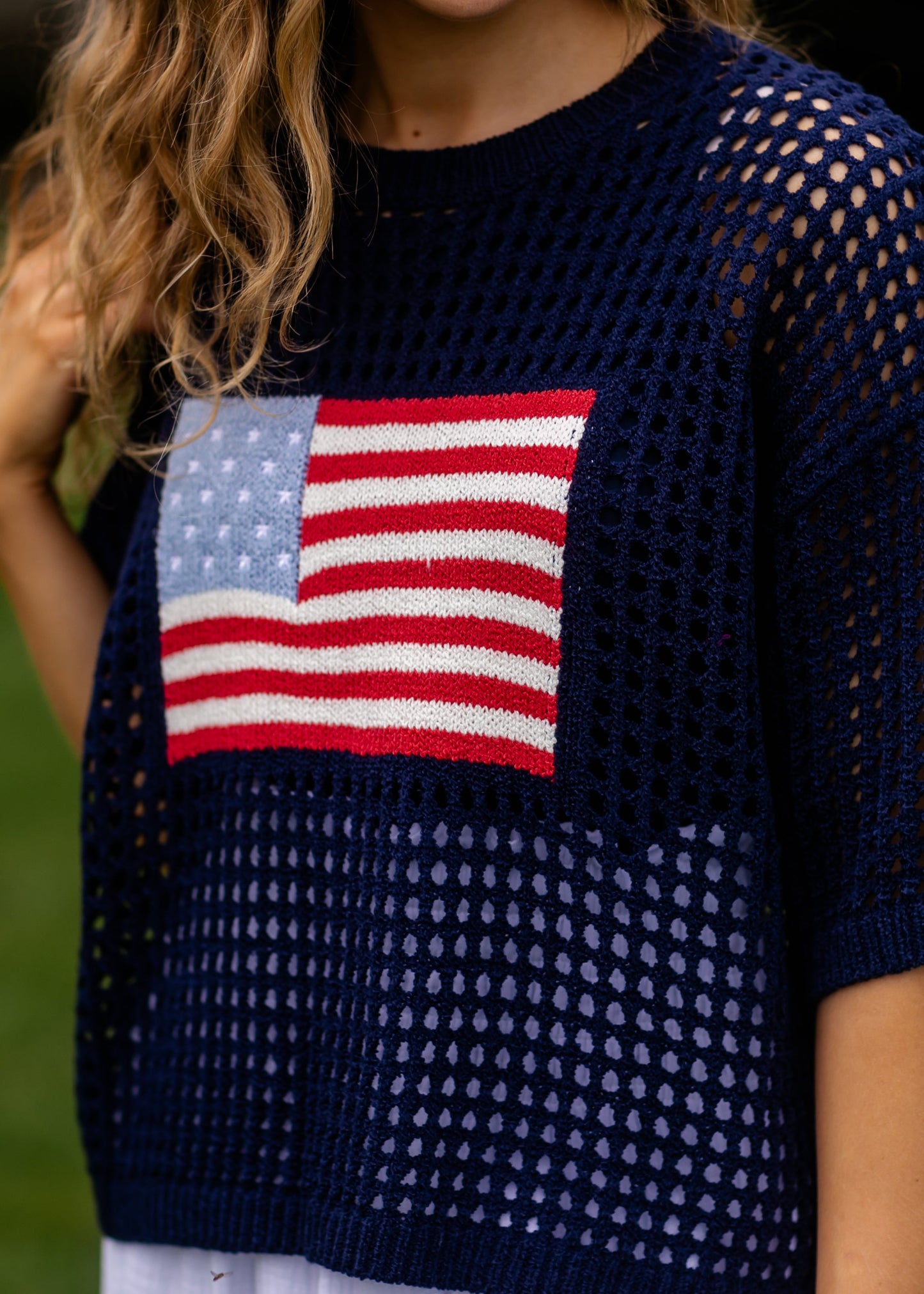 Flag Print Crochet Sweater Top - FINAL SALE
