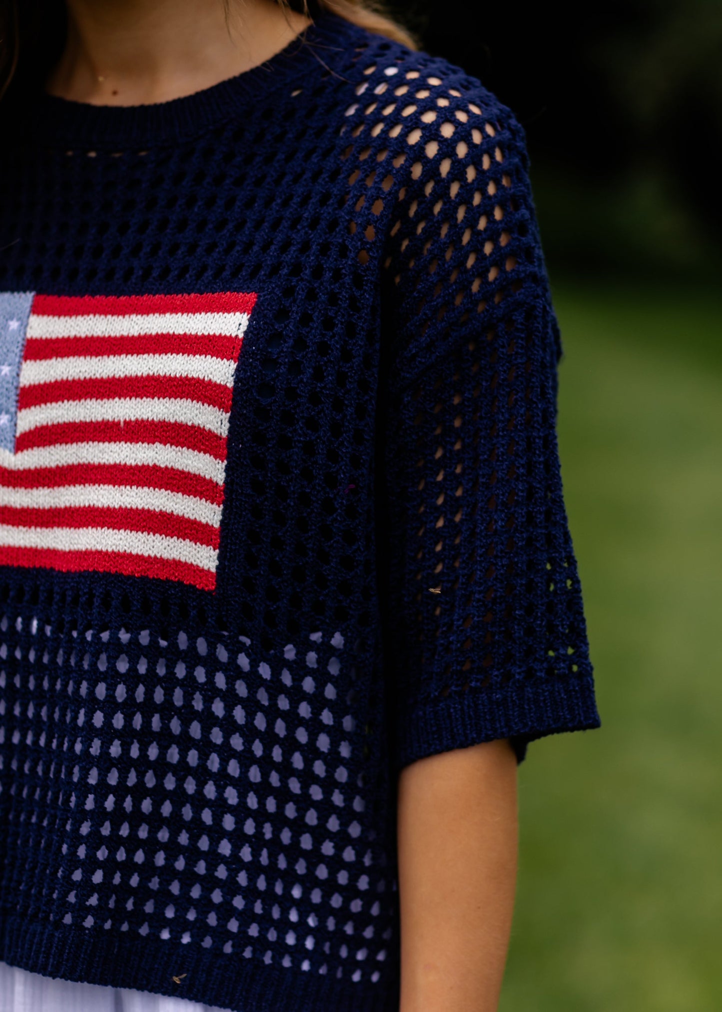 Flag Print Crochet Sweater Top - FINAL SALE