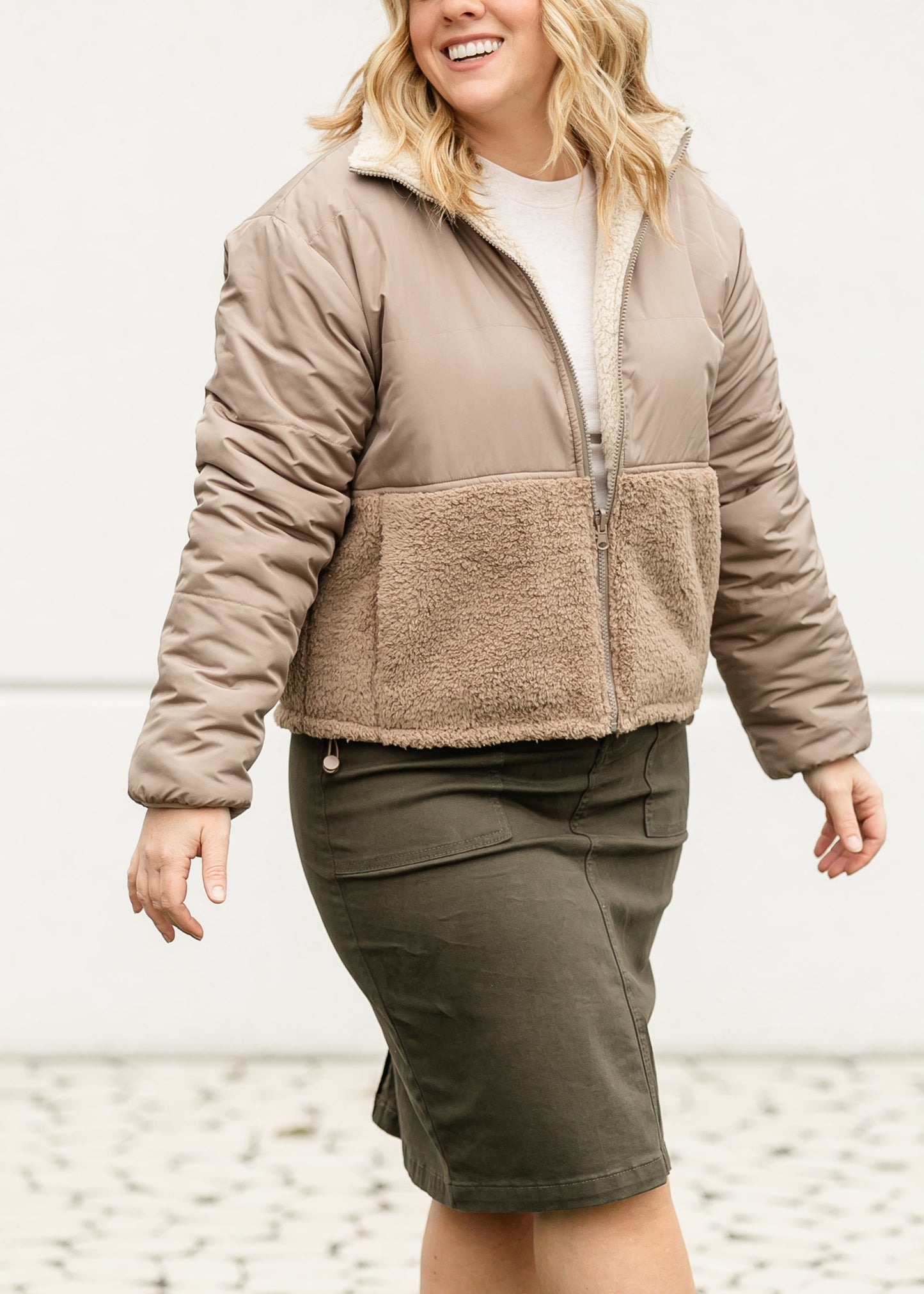 Fleece Block Zip Up Coat - FINAL SALE