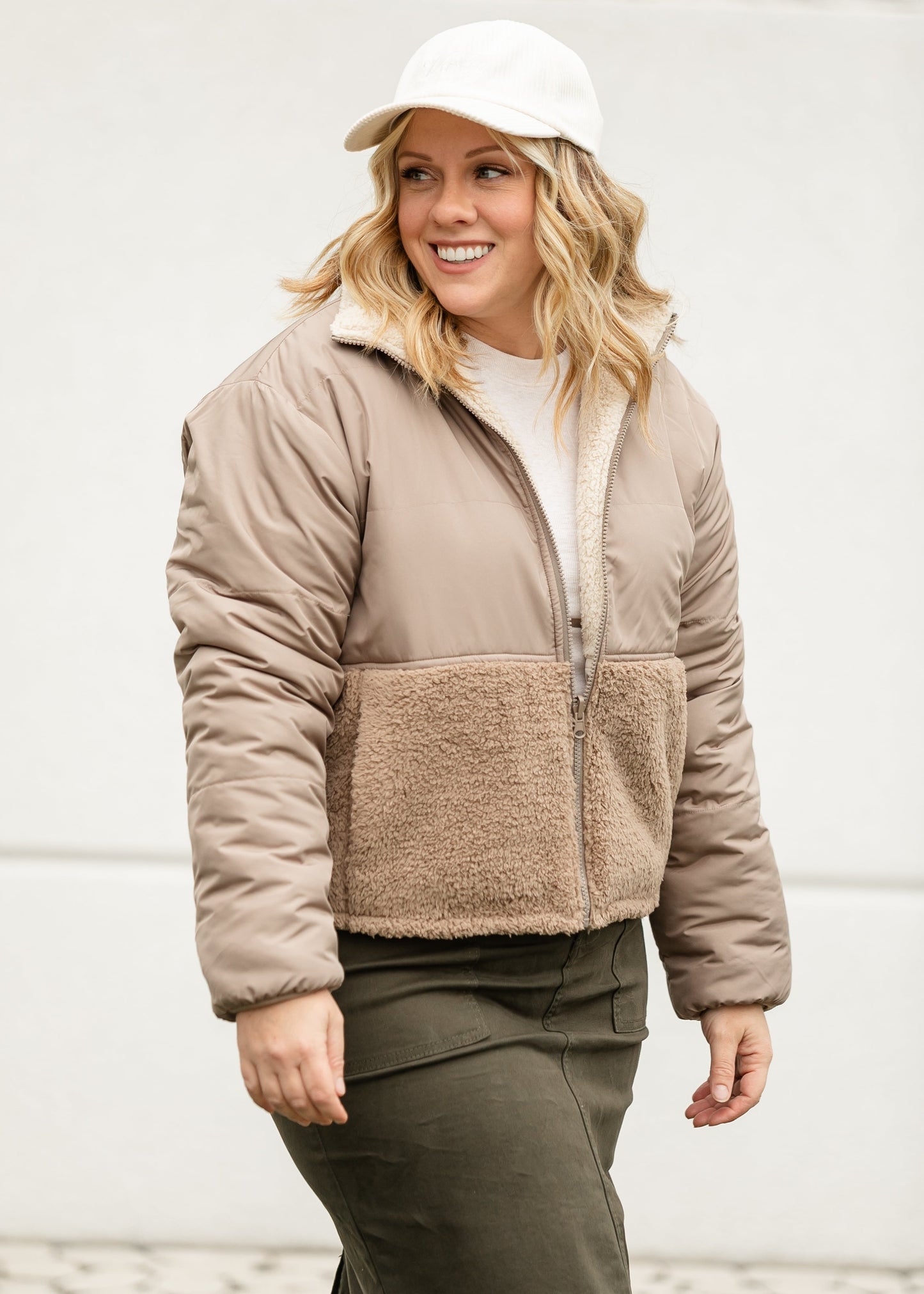 Fleece Block Zip Up Coat - FINAL SALE