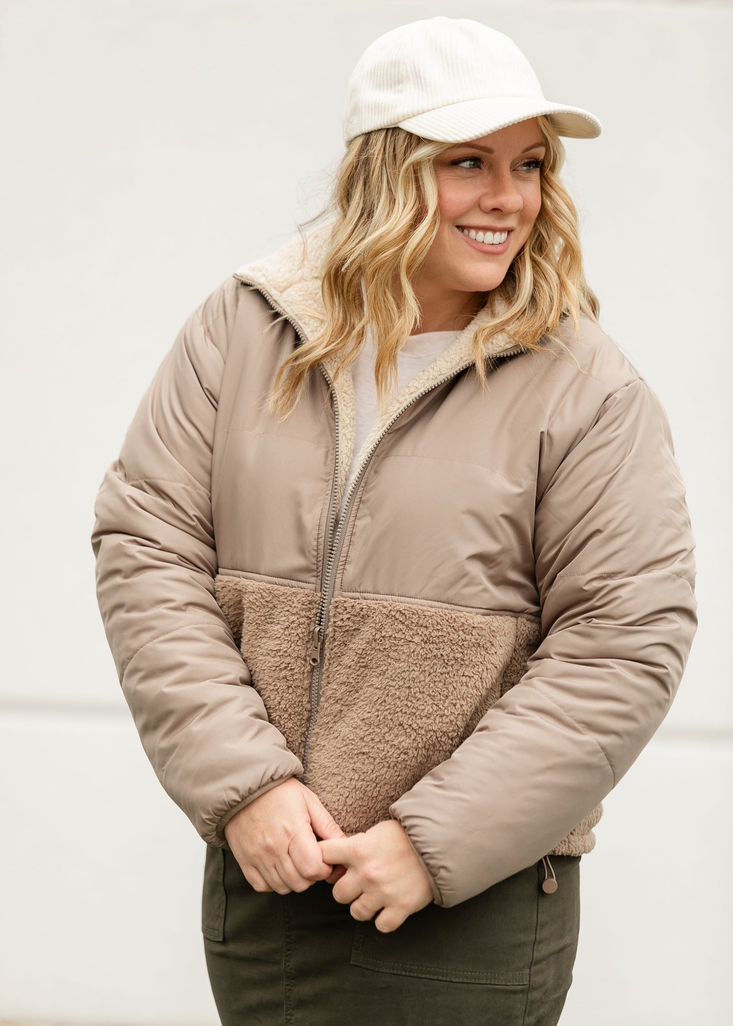 Fleece Block Zip Up Coat - FINAL SALE