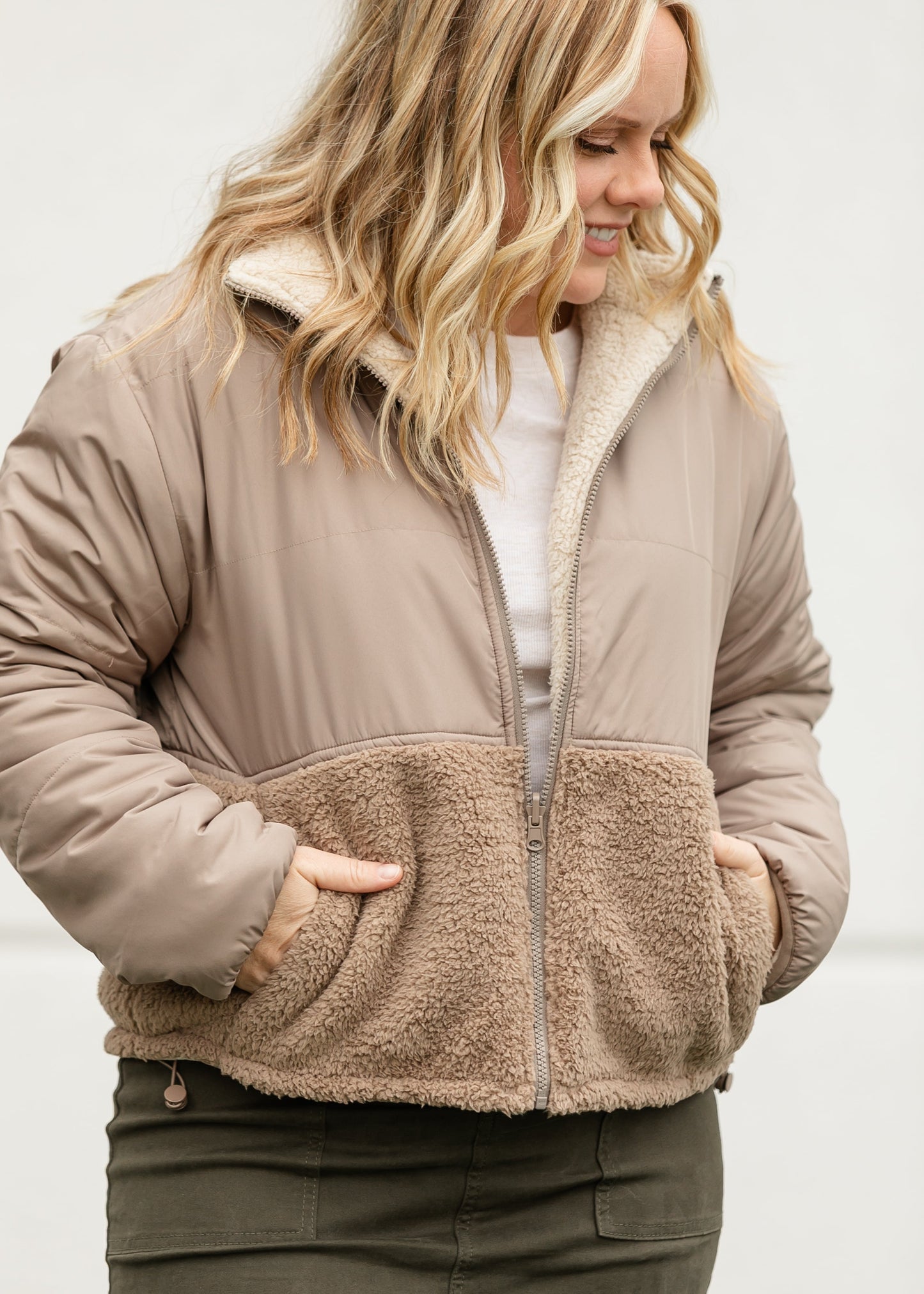 Fleece Block Zip Up Coat - FINAL SALE
