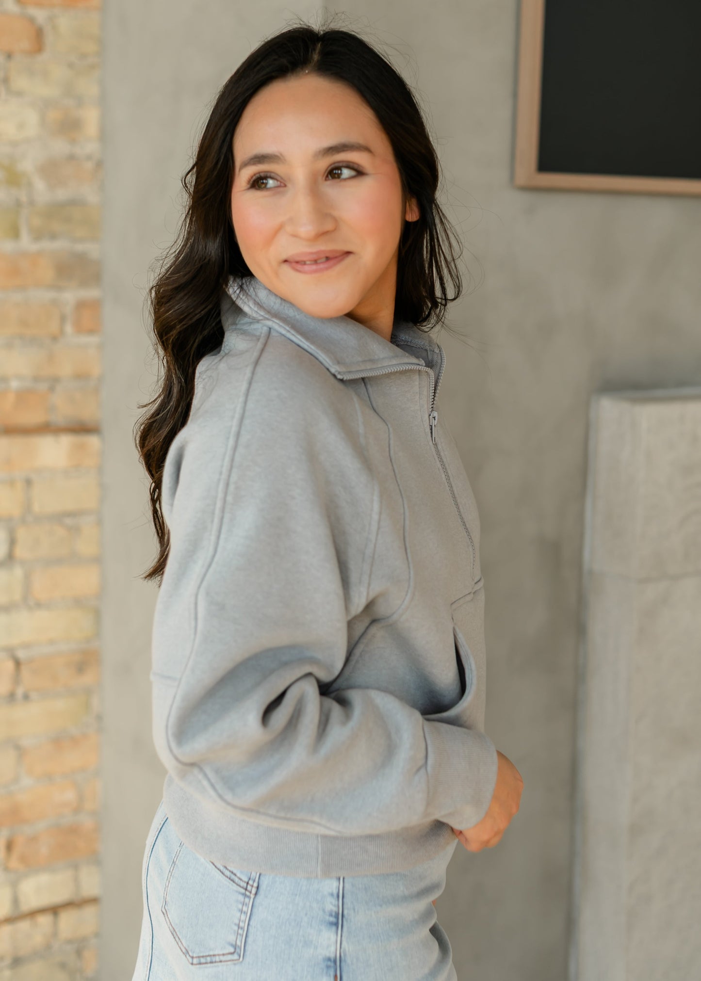 Fleece Half Zip Funnel Neck Sweatshirt - FINAL SALE