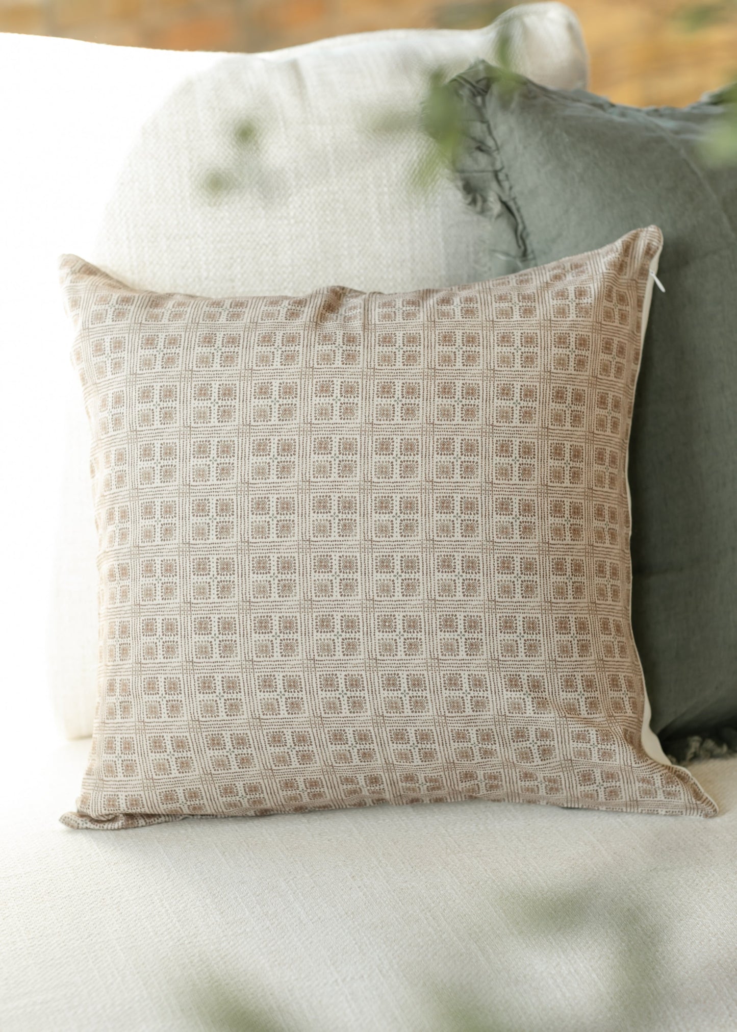 Fleur Grid Brown Throw Pillowcase - FINAL SALE