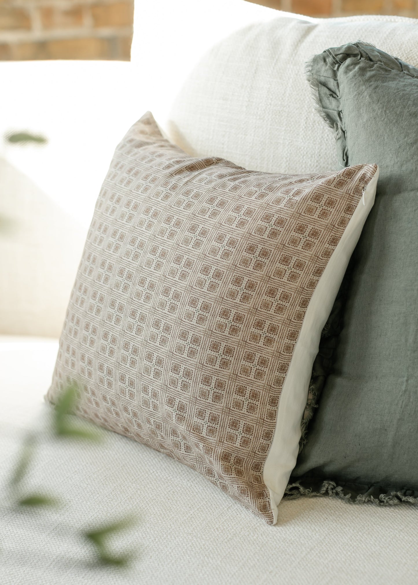 Fleur Grid Brown Throw Pillowcase - FINAL SALE