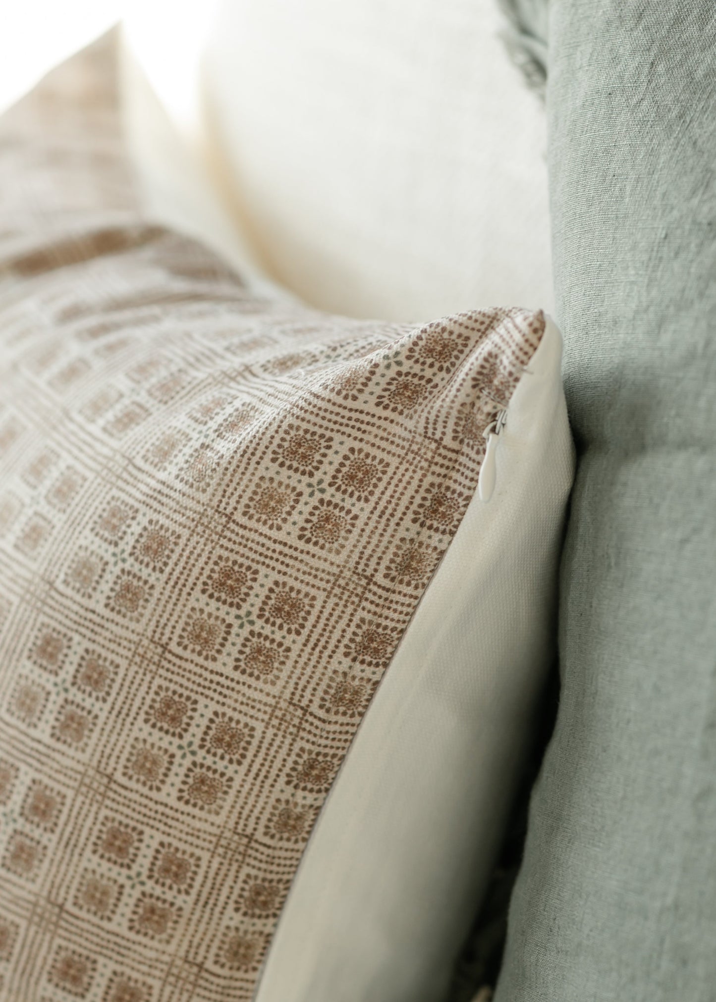 Fleur Grid Brown Throw Pillowcase - FINAL SALE