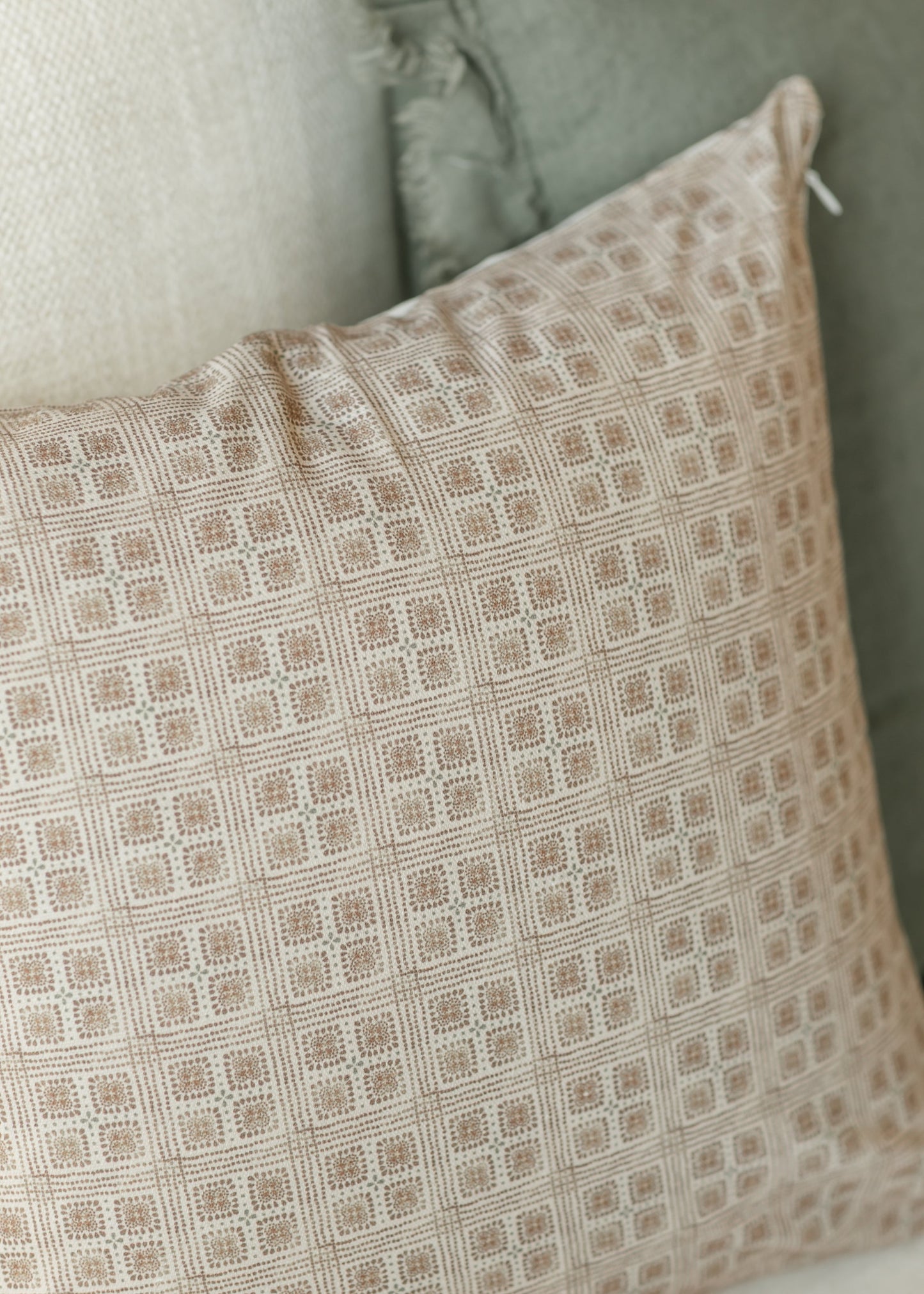 Fleur Grid Brown Throw Pillowcase - FINAL SALE