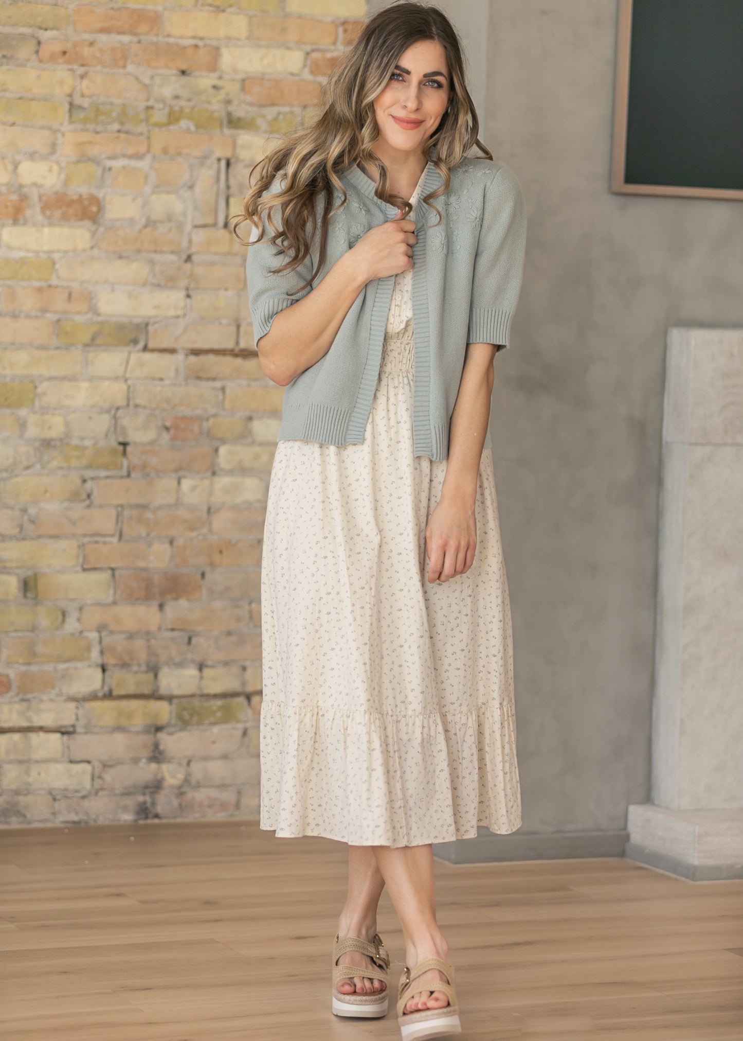 Floral Button V-Neck Midi Dress