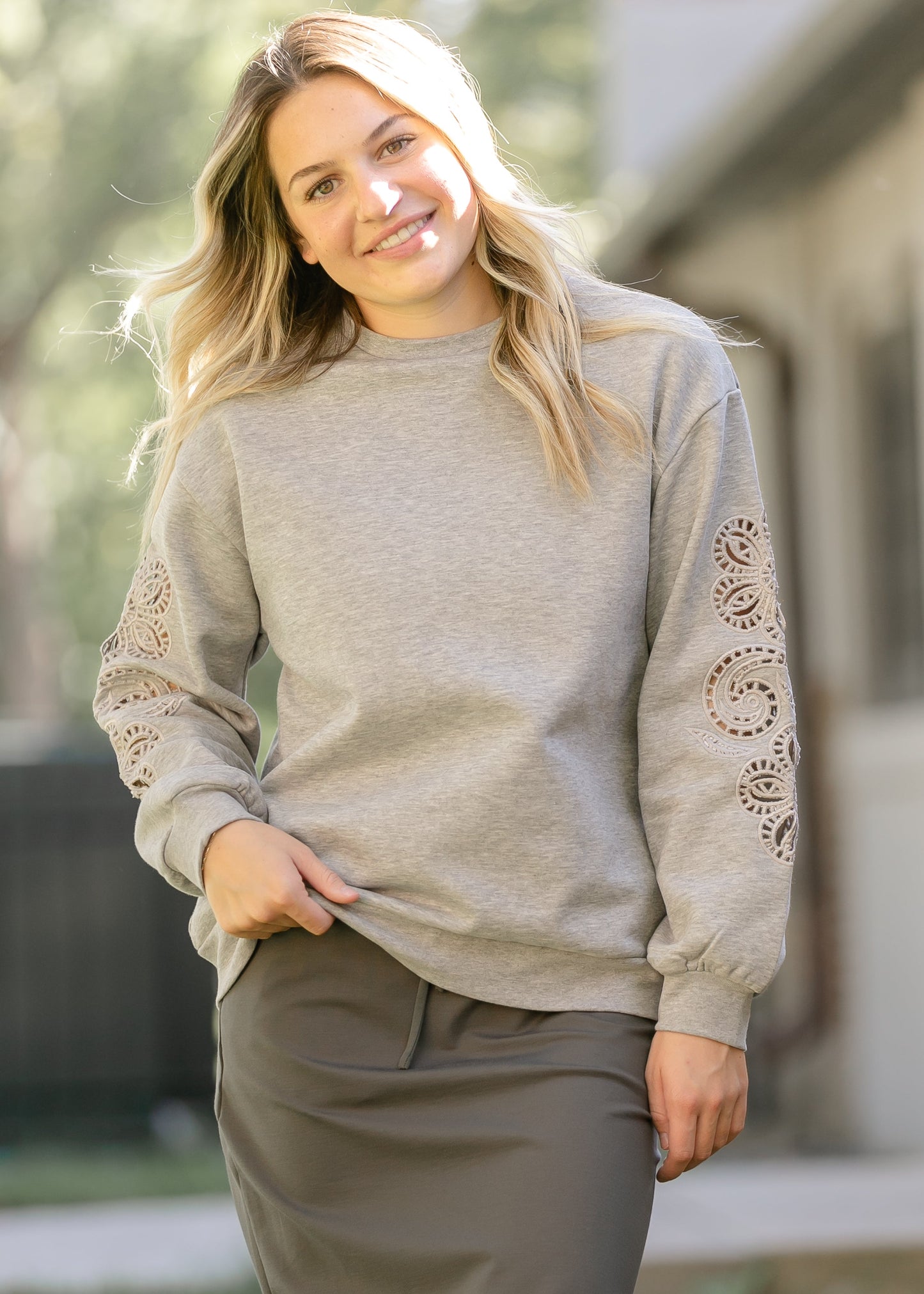 Floral Cutout Sleeve Sweatshirt