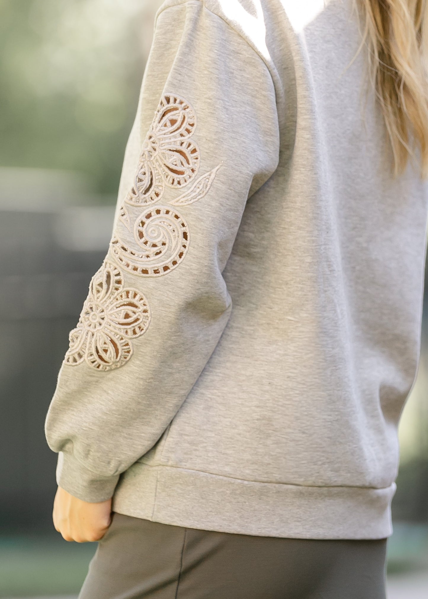 Floral Cutout Sleeve Sweatshirt