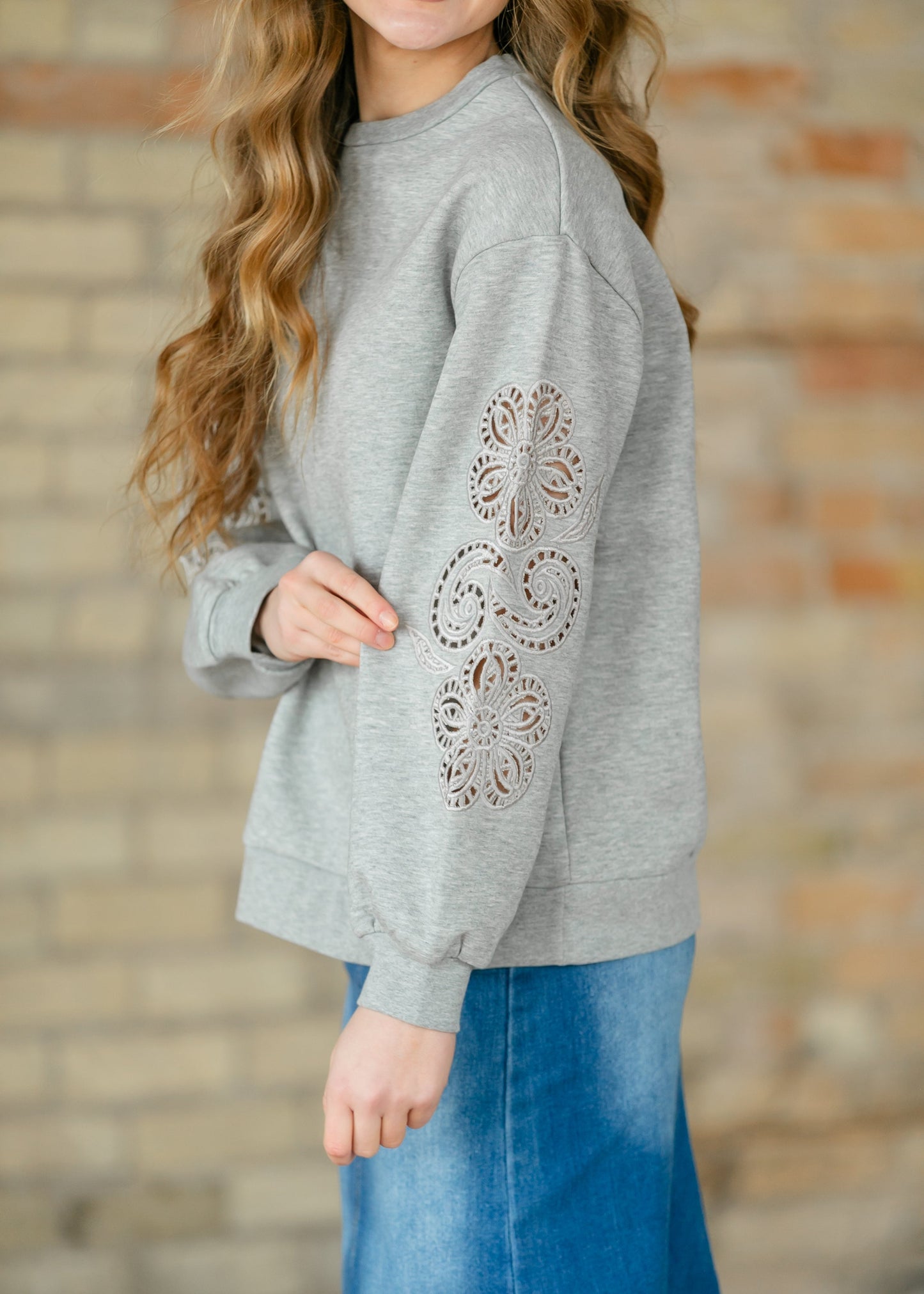 Floral Cutout Sleeve Sweatshirt