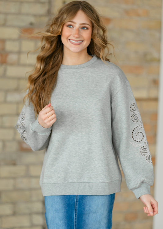 Floral Cutout Sleeve Sweatshirt