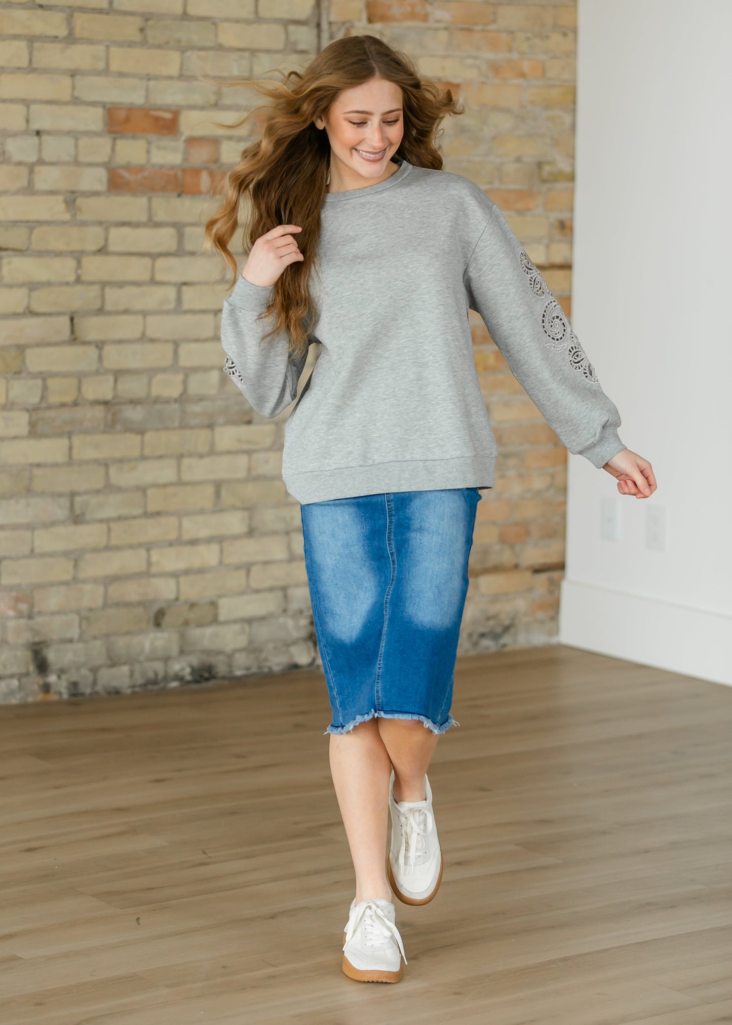 Floral Cutout Sleeve Sweatshirt