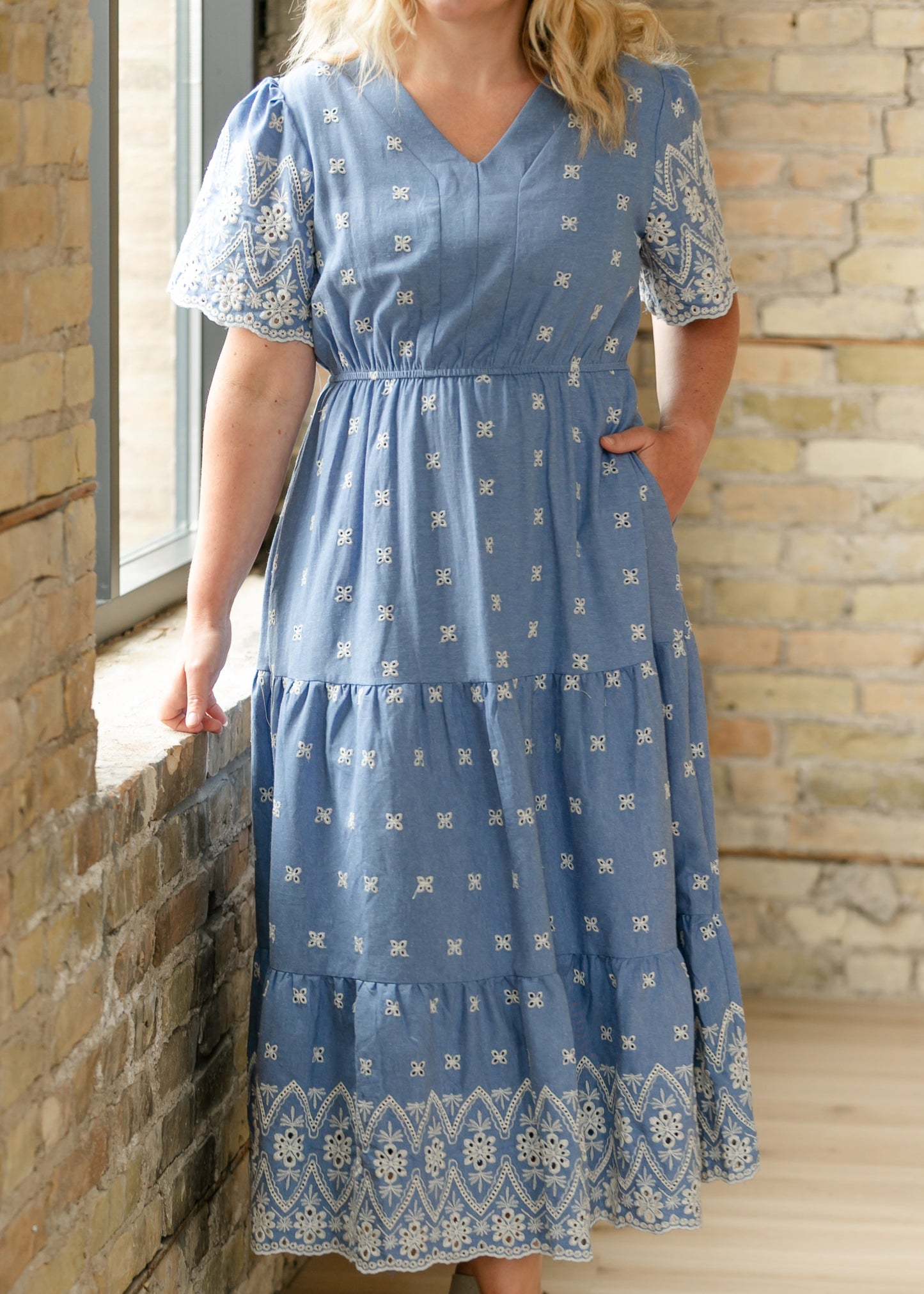 Floral Embroidered Border Detail Dress