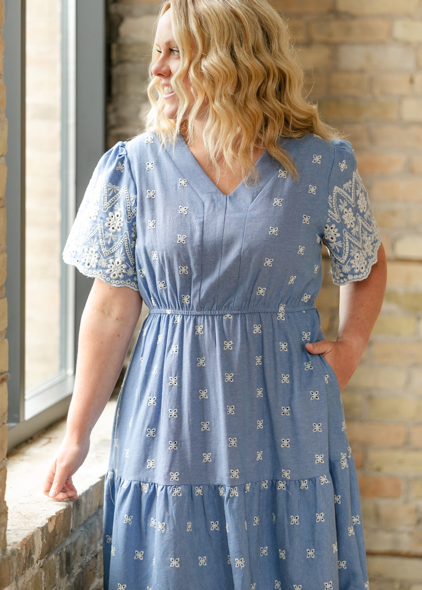 Floral Embroidered Border Detail Dress
