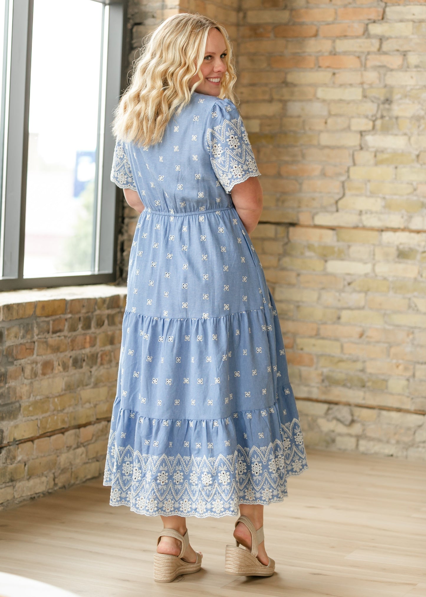 Floral Embroidered Border Detail Dress