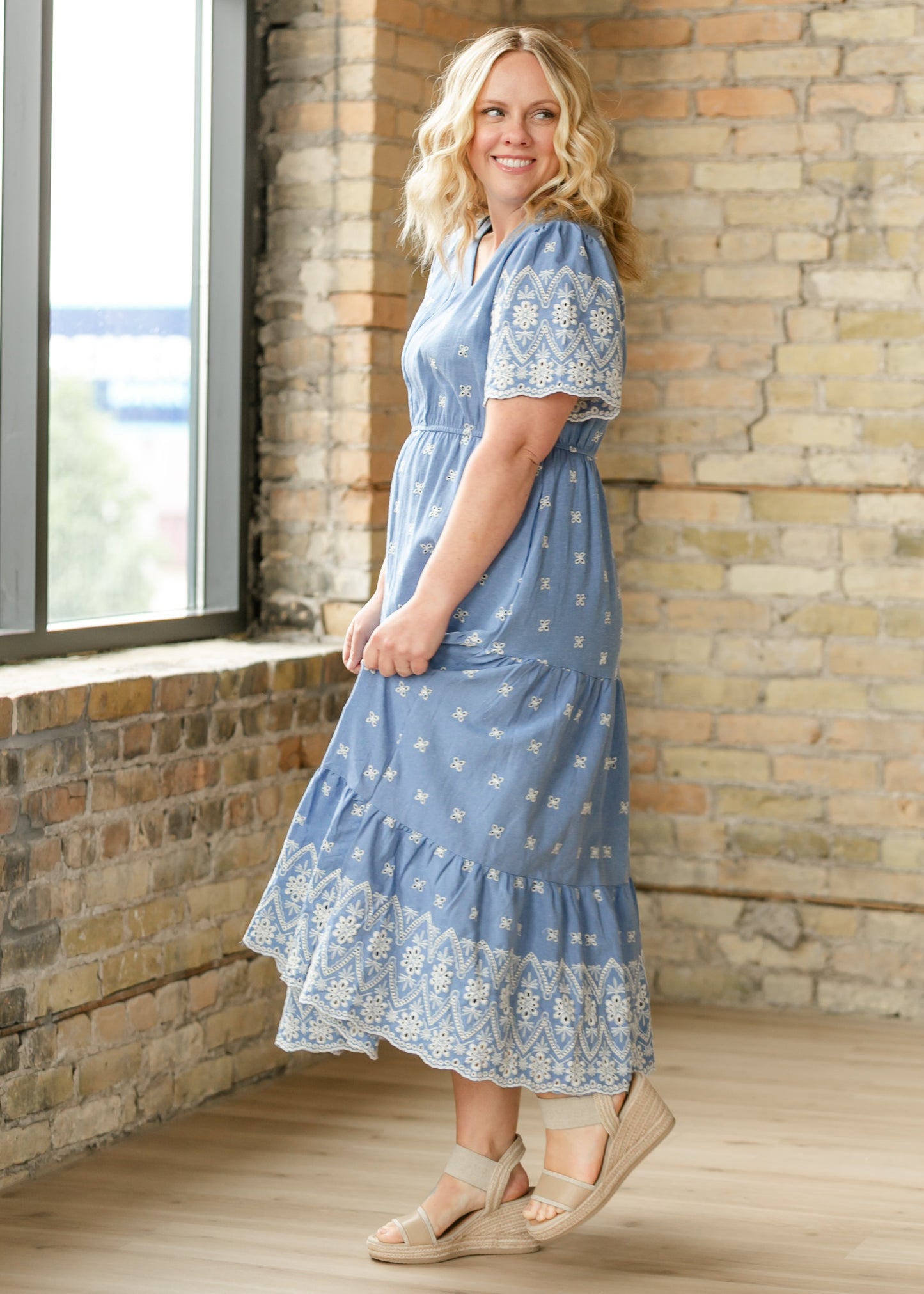 Floral Embroidered Border Detail Dress