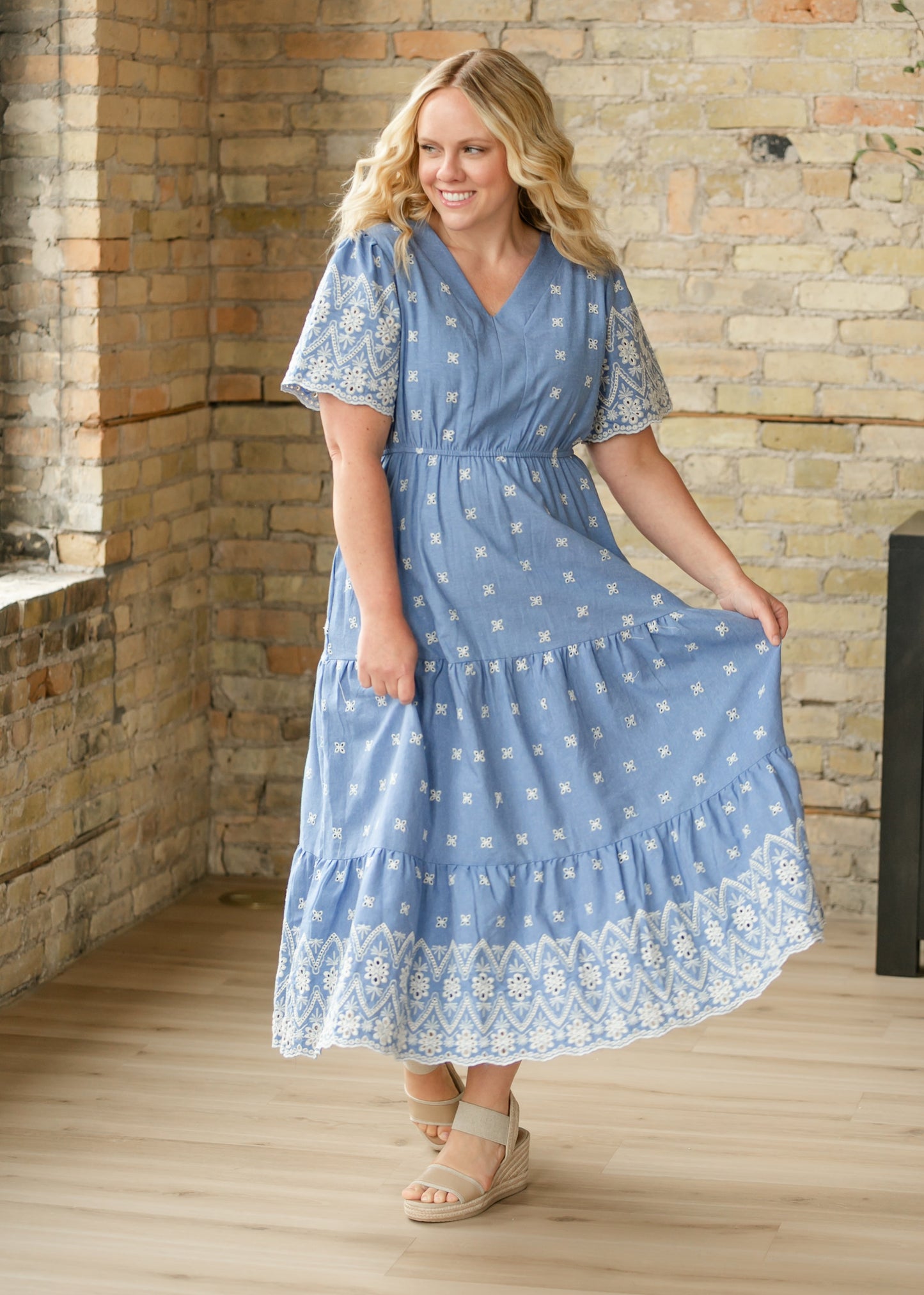 Floral Embroidered Border Detail Dress
