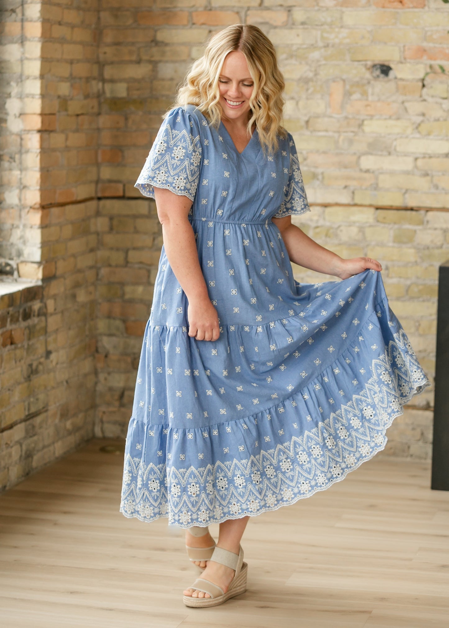 Floral Embroidered Border Detail Dress