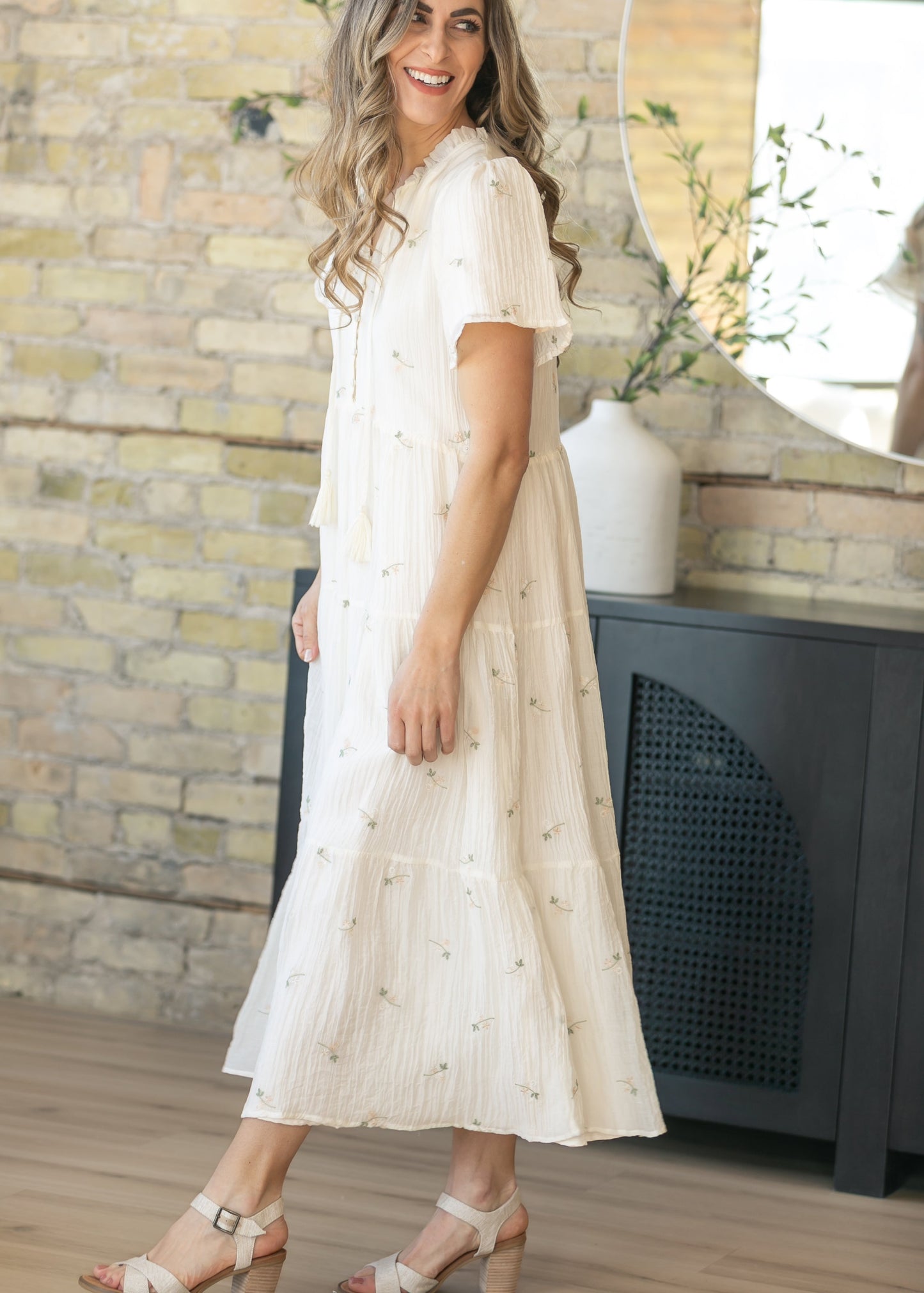Floral Embroidered Button Front Maxi Dress