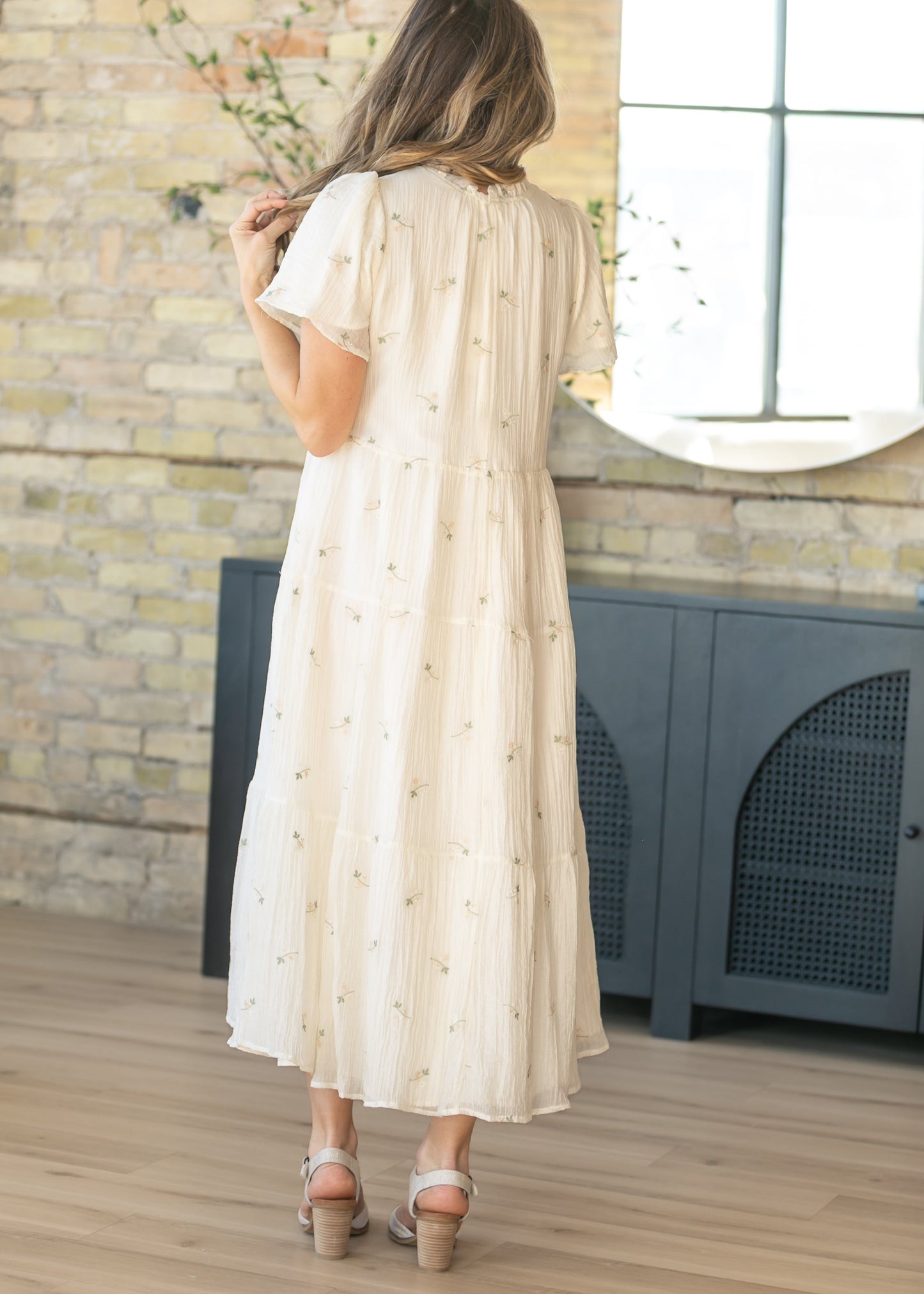 Floral Embroidered Button Front Maxi Dress