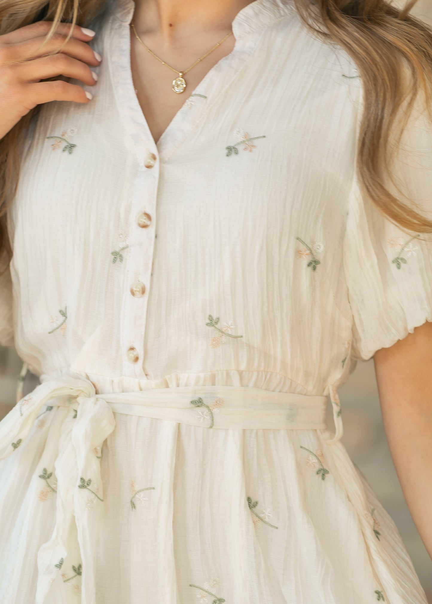 Floral Embroidered V-Neck Midi Dress